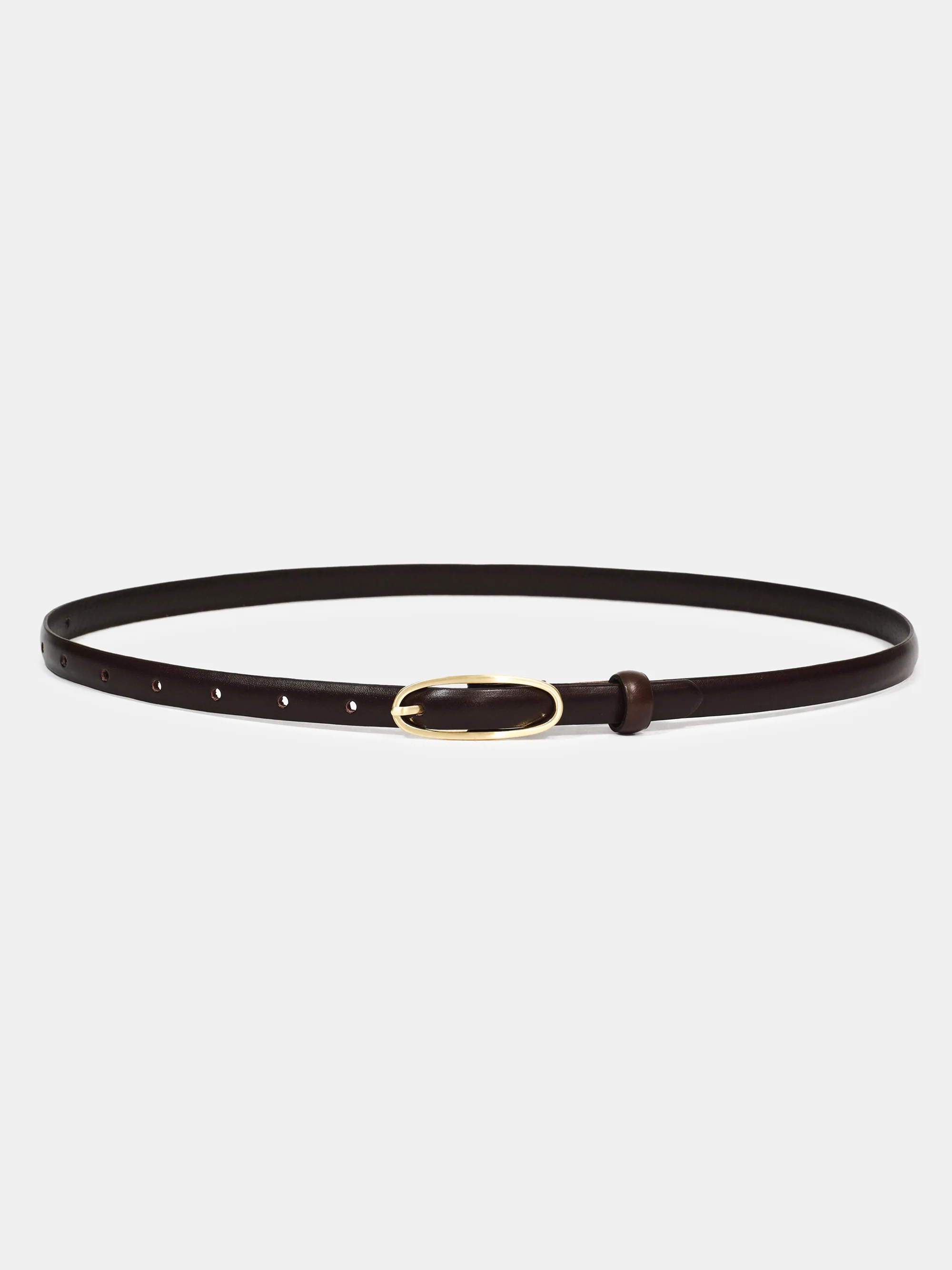 Oval Buckle Leather Belt, Chocolate - Image 2