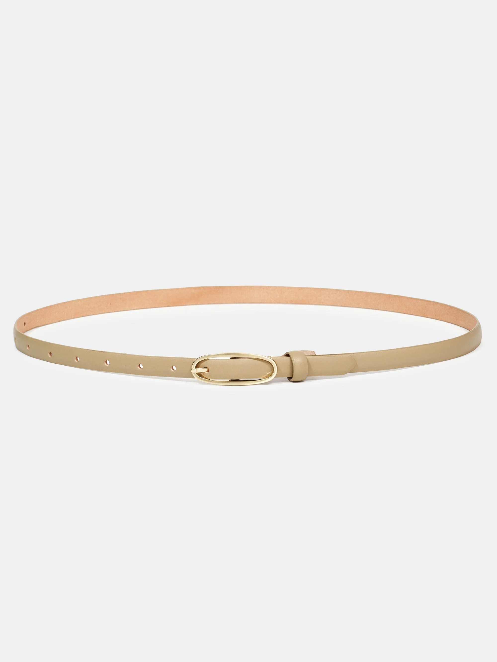 Oval Buckle Leather Belt, Sand - Image 2