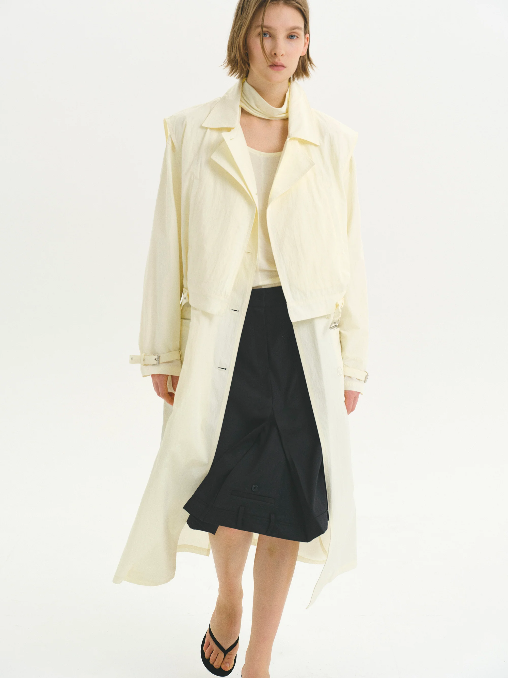 Overlay Trench Coat, Cream