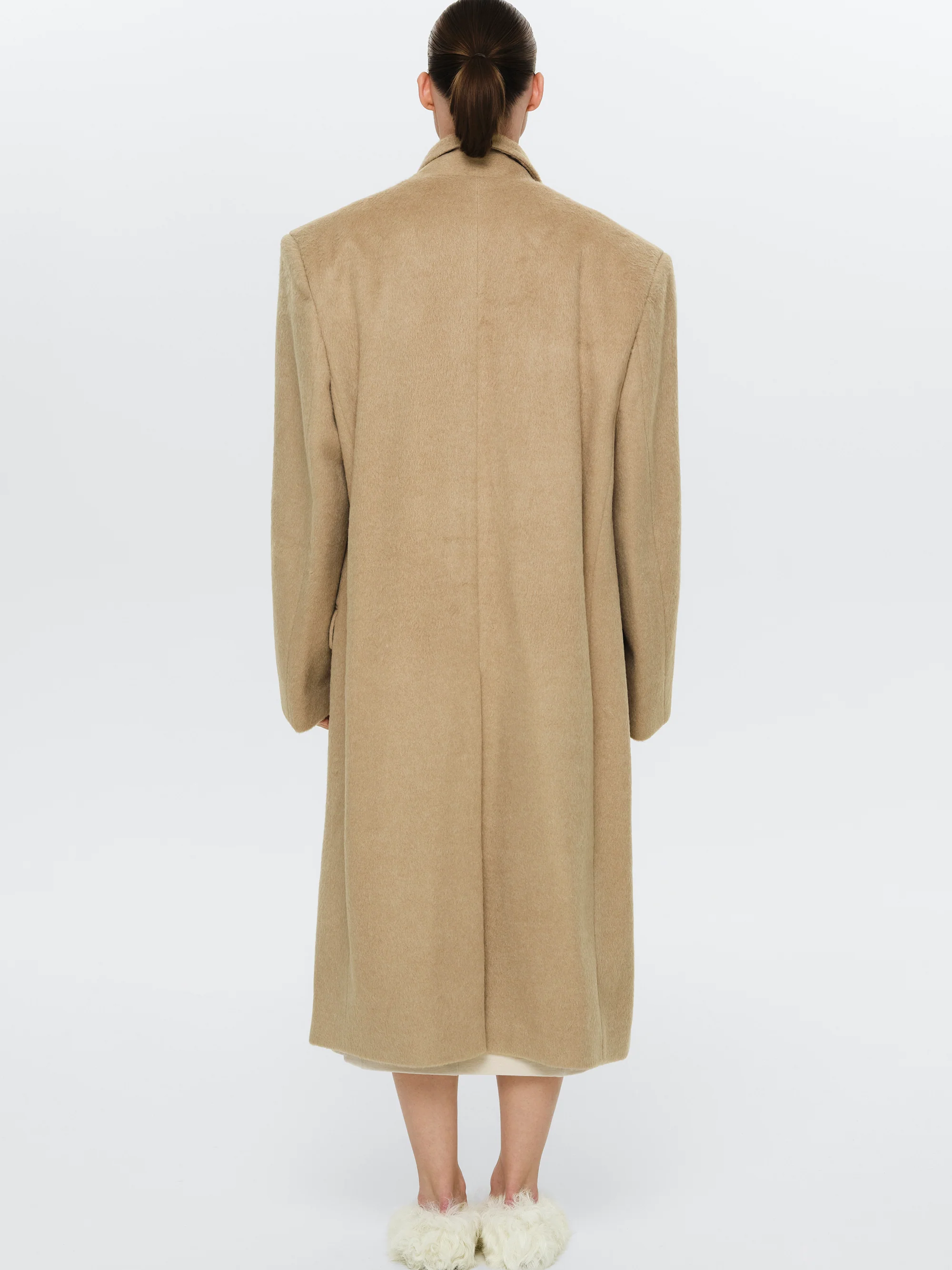 Oversized Brushed Coat, Beige - Image 4