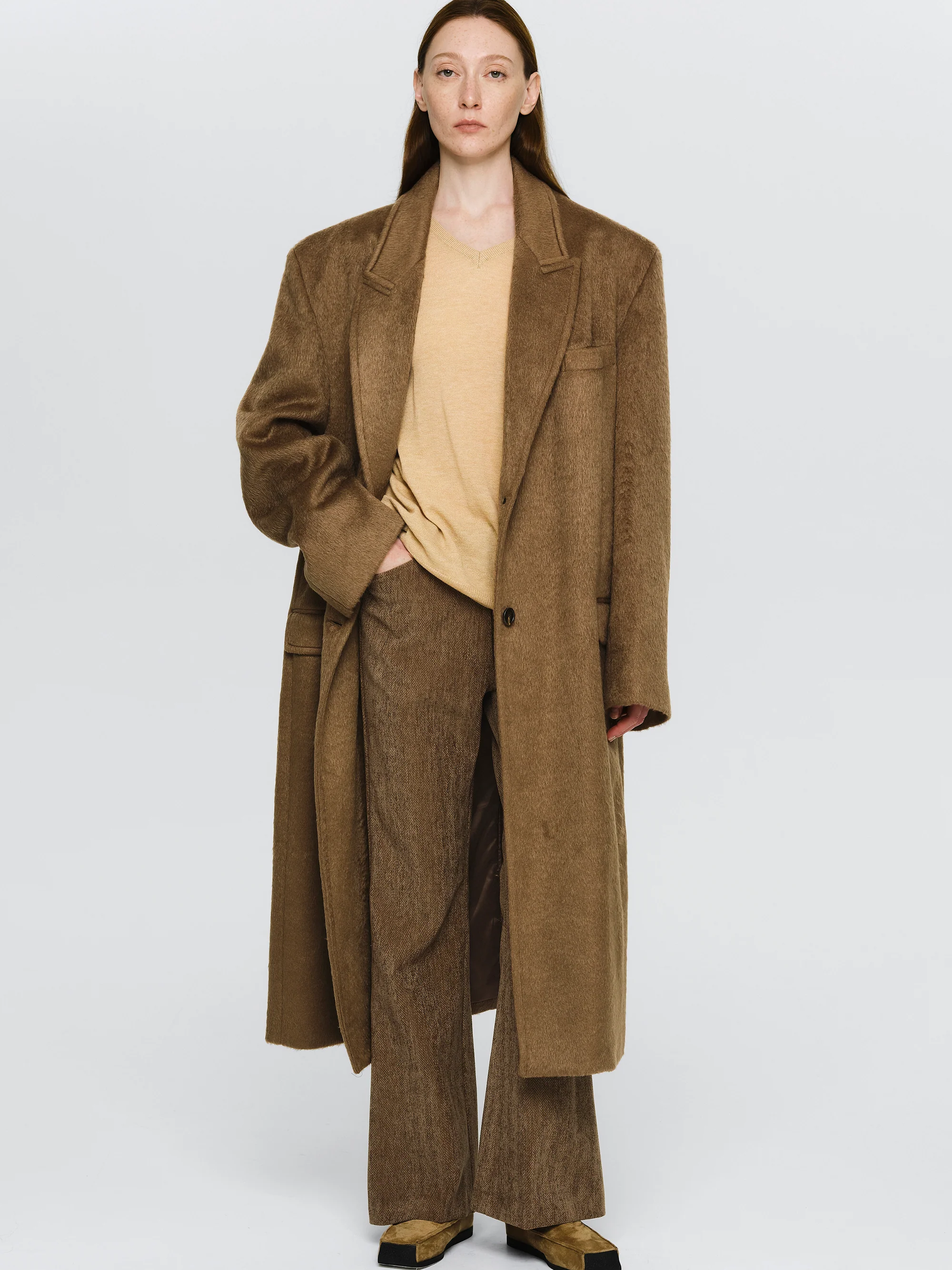 Oversized Brushed Coat, Brown