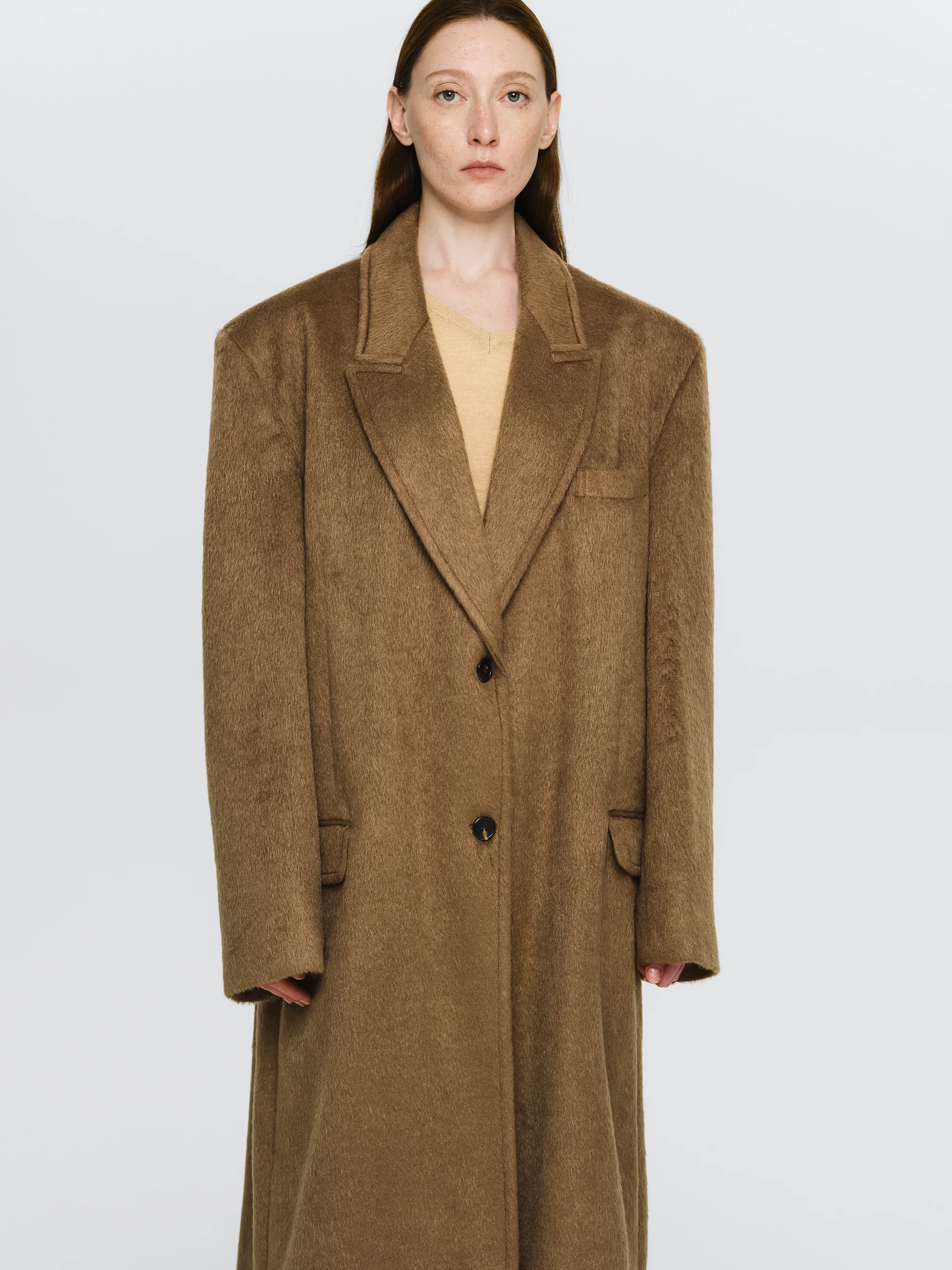 Oversized Brushed Coat, Brown - Image 2