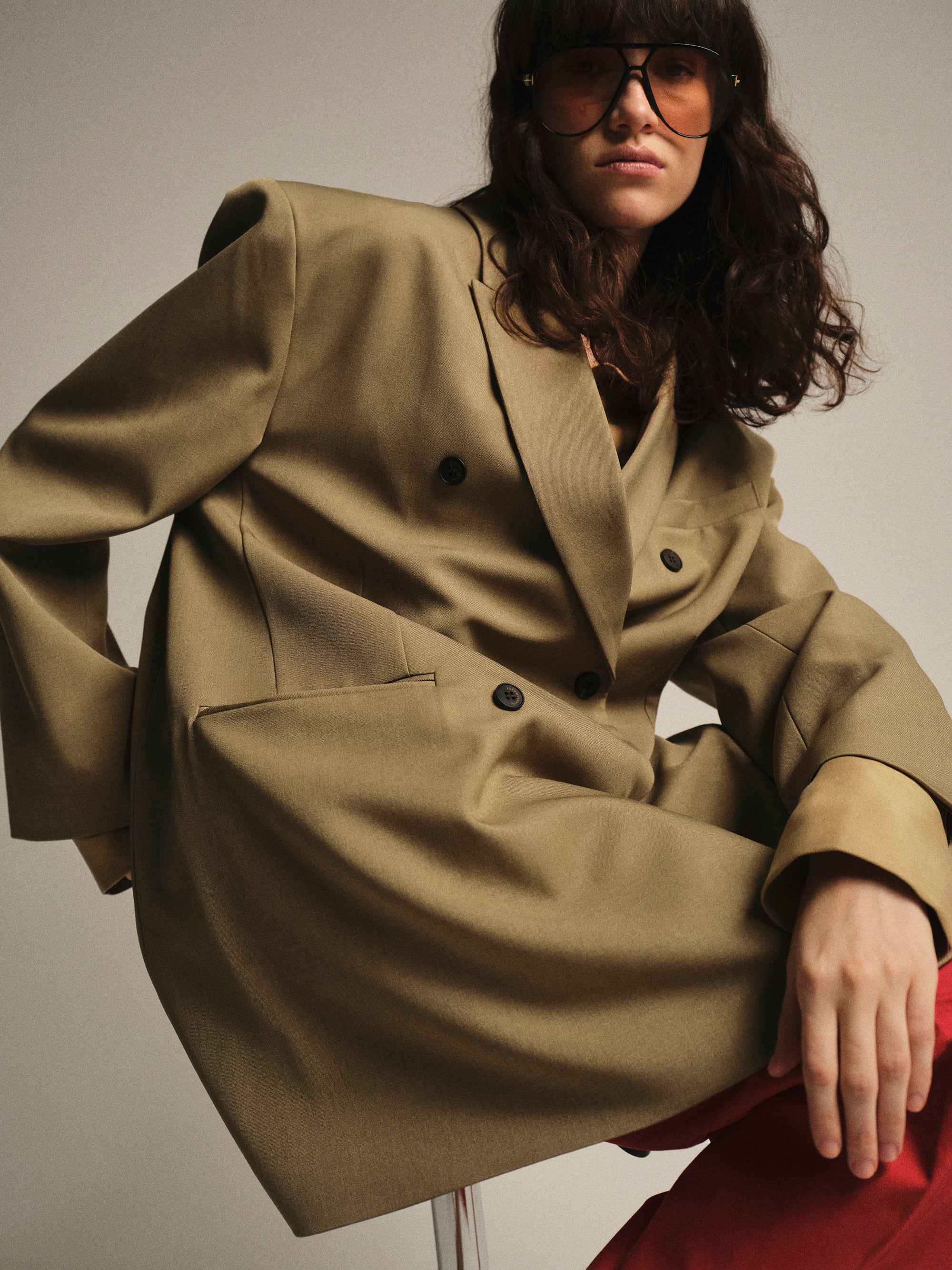 Oversized Double Breasted Blazer, Beige