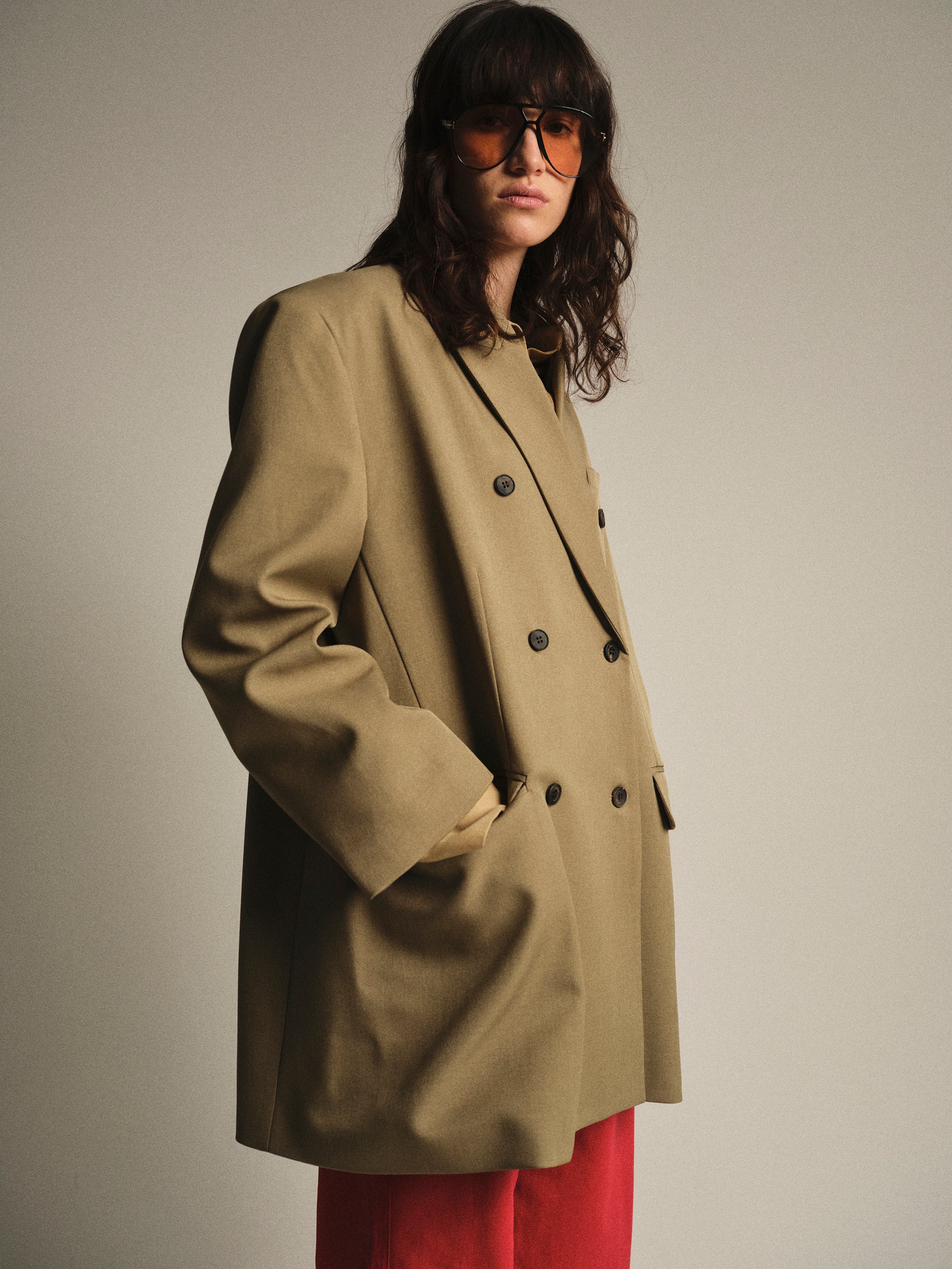 Oversized Double Breasted Blazer, Beige - Image 3