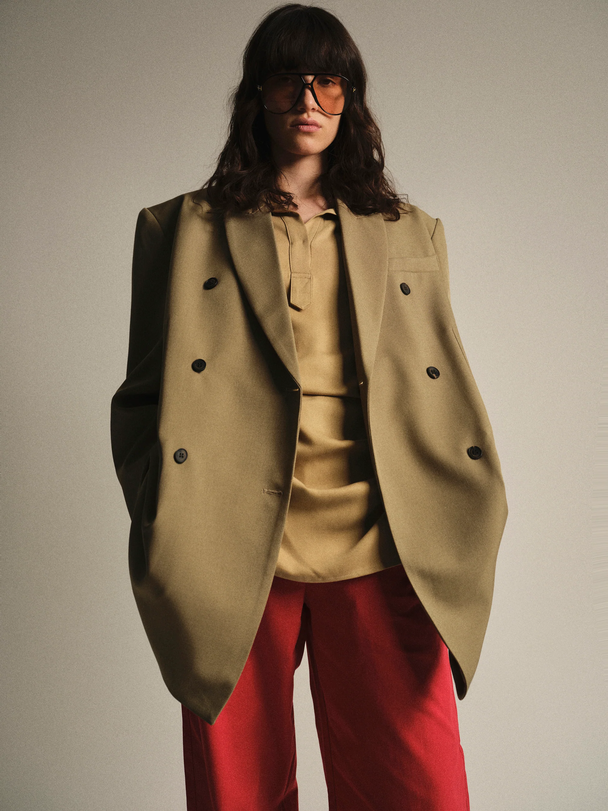 Oversized Double Breasted Blazer, Beige - Image 5