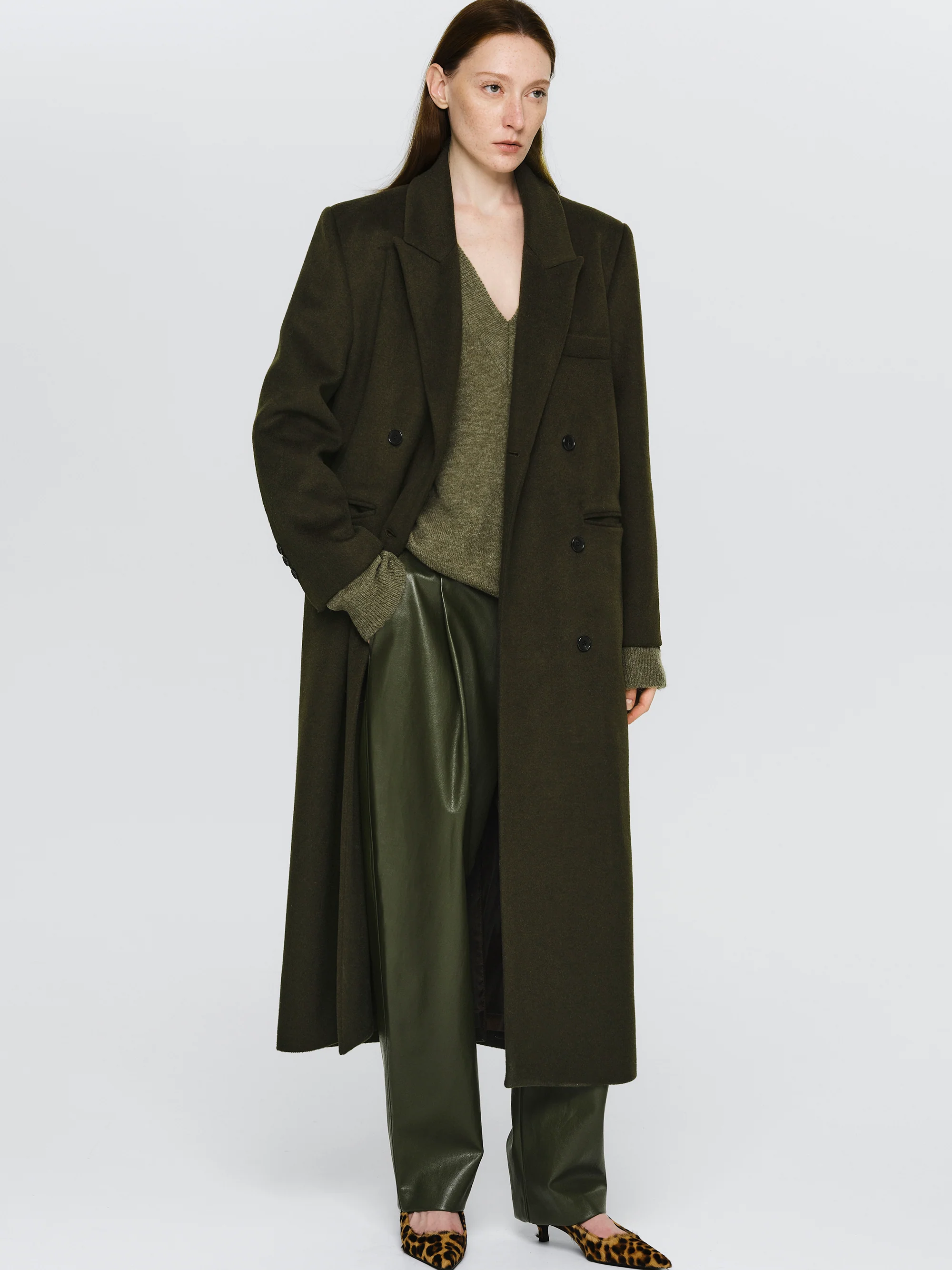 Oversized Double Breasted Coat, Khaki Brown - Image 2