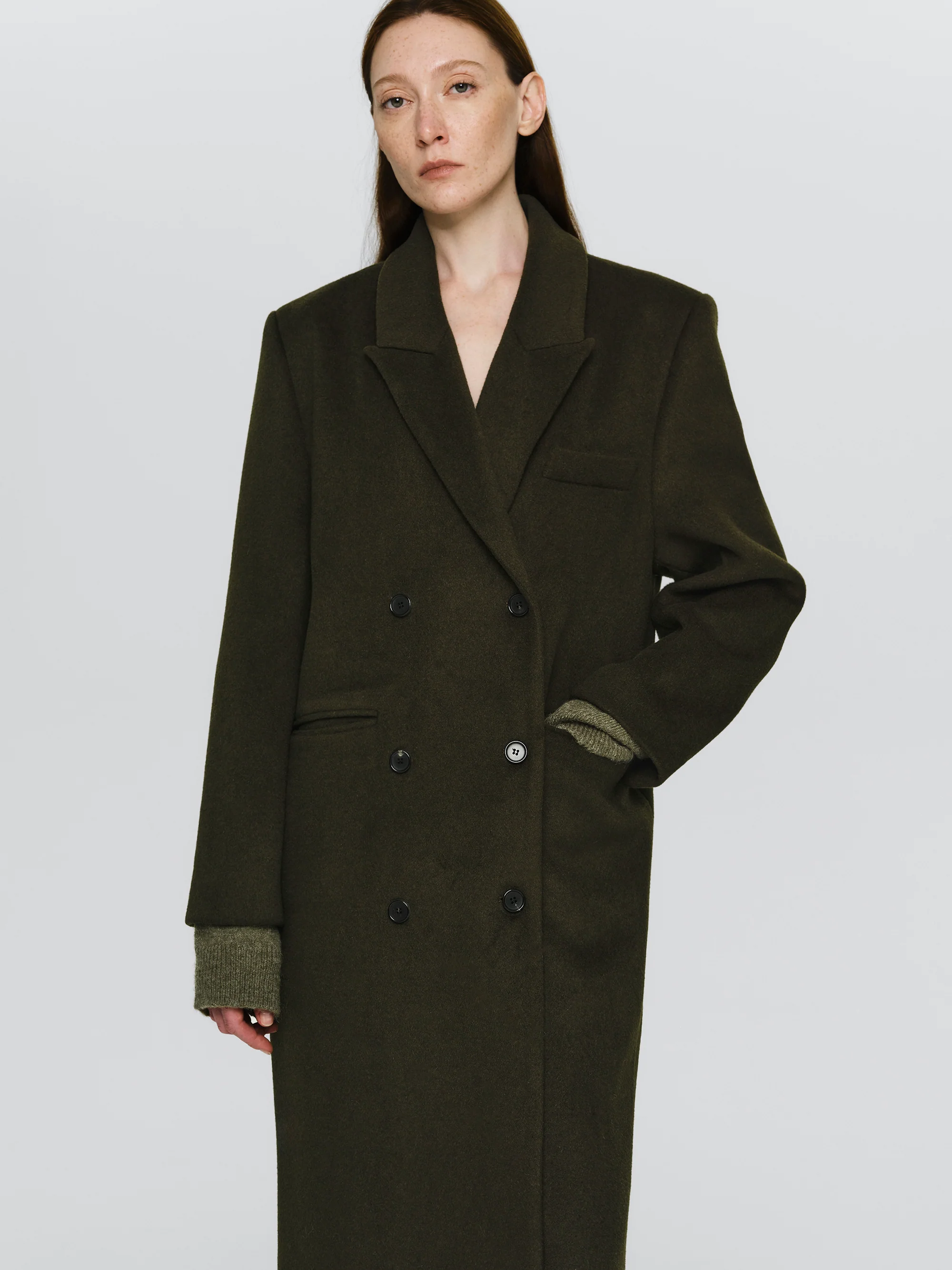Oversized Double Breasted Coat, Khaki Brown - Image 3