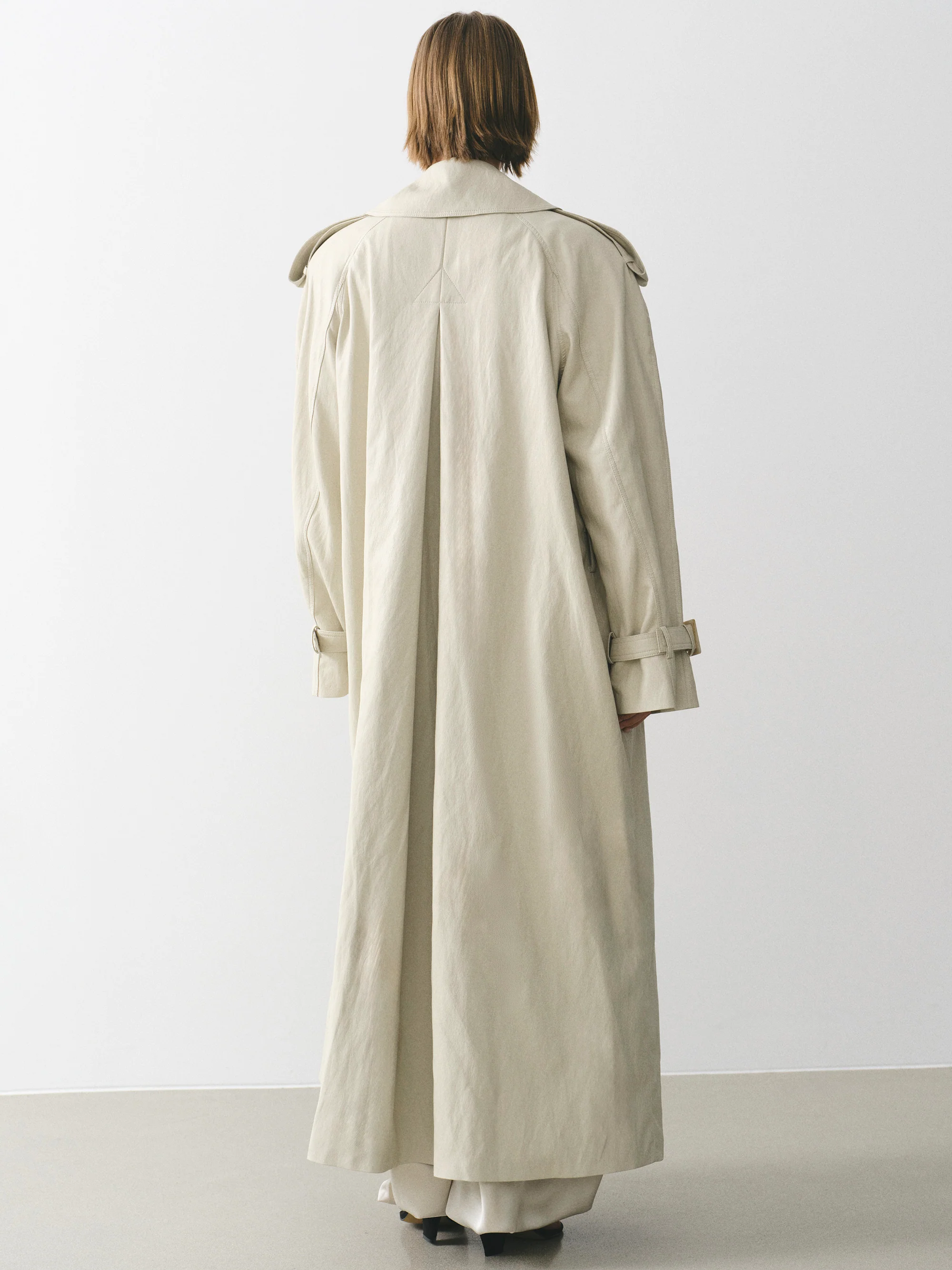 Oversized Faux-Leather Trench Coat, Beige - Image 2