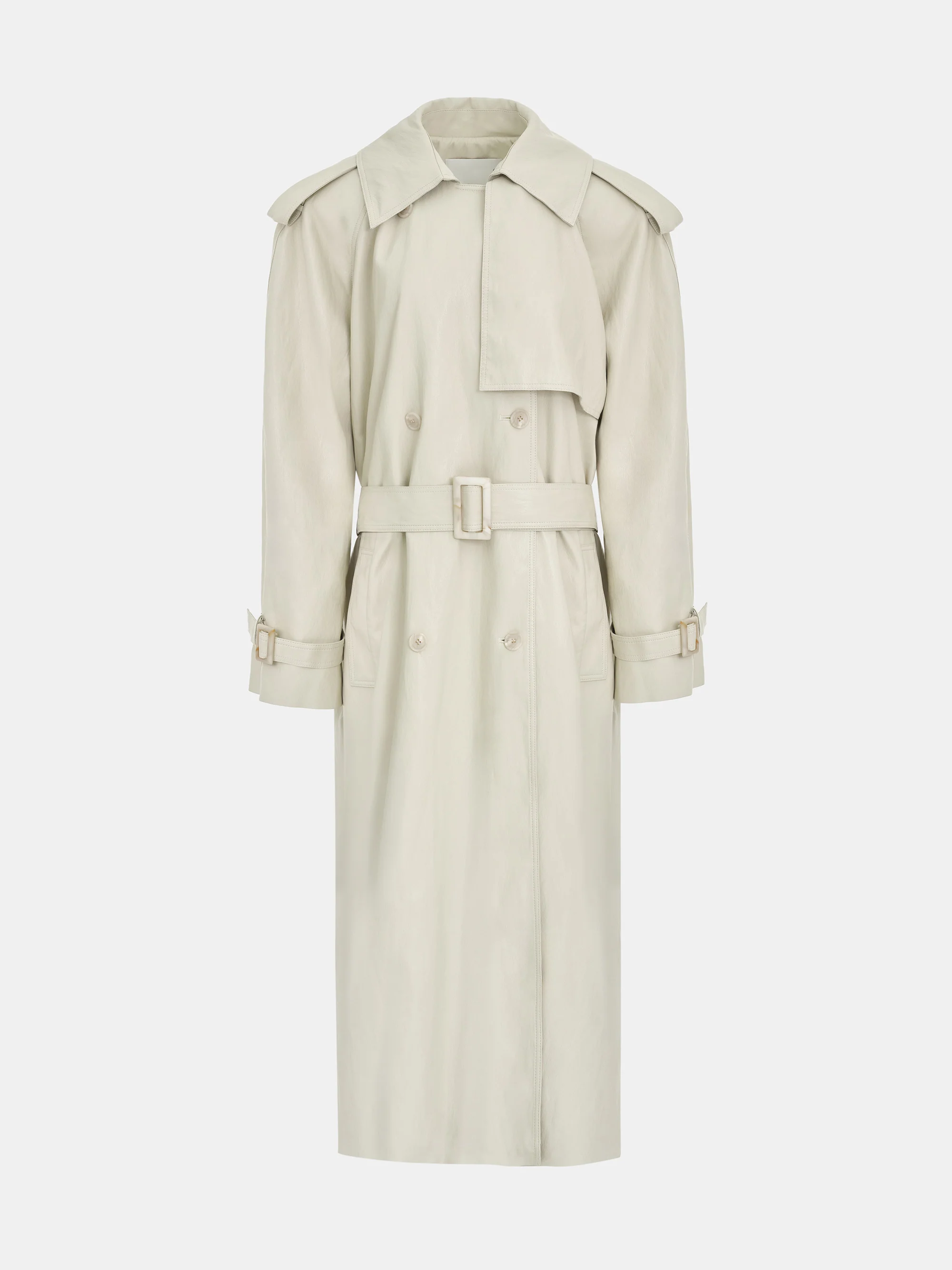 Oversized Faux-Leather Trench Coat, Beige - Image 6
