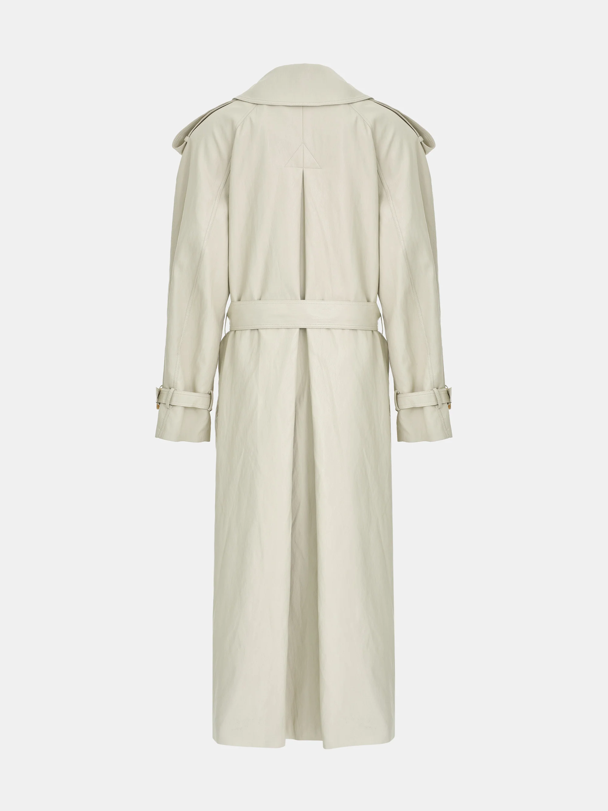 Oversized Faux-Leather Trench Coat, Beige - Image 7