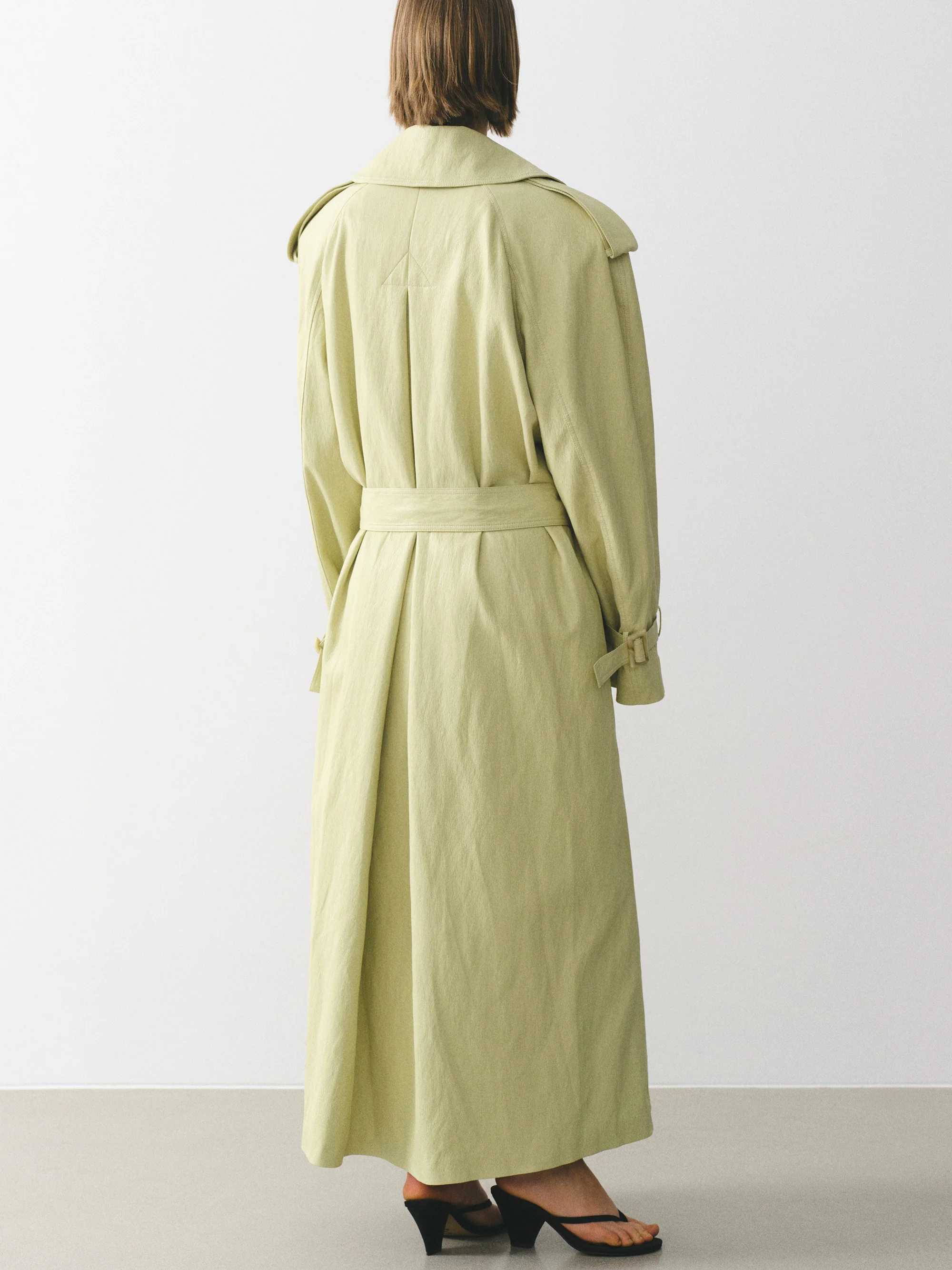 Oversized Faux-Leather Trench Coat, Yellow - Image 5