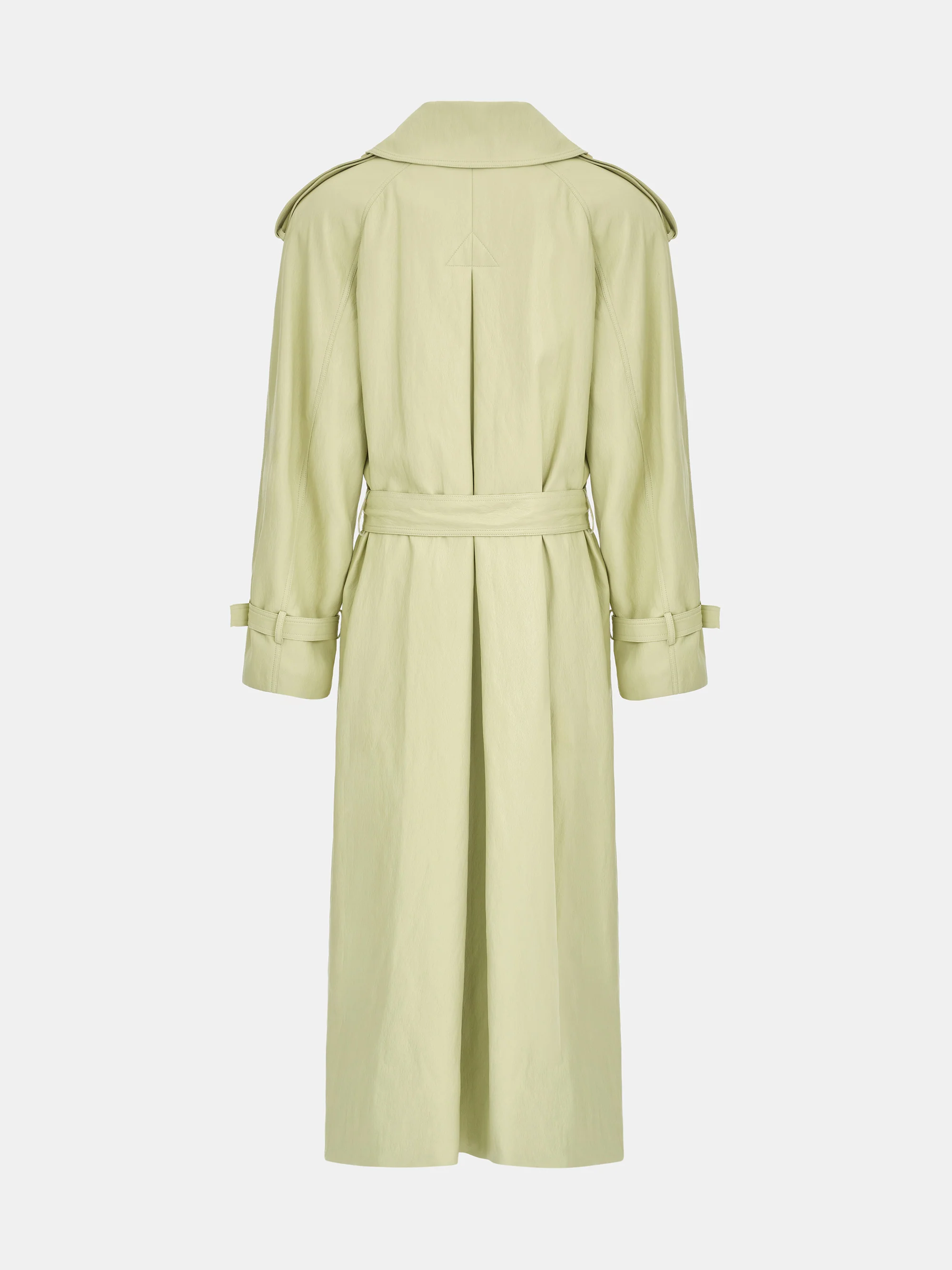 Oversized Faux-Leather Trench Coat, Yellow - Image 7