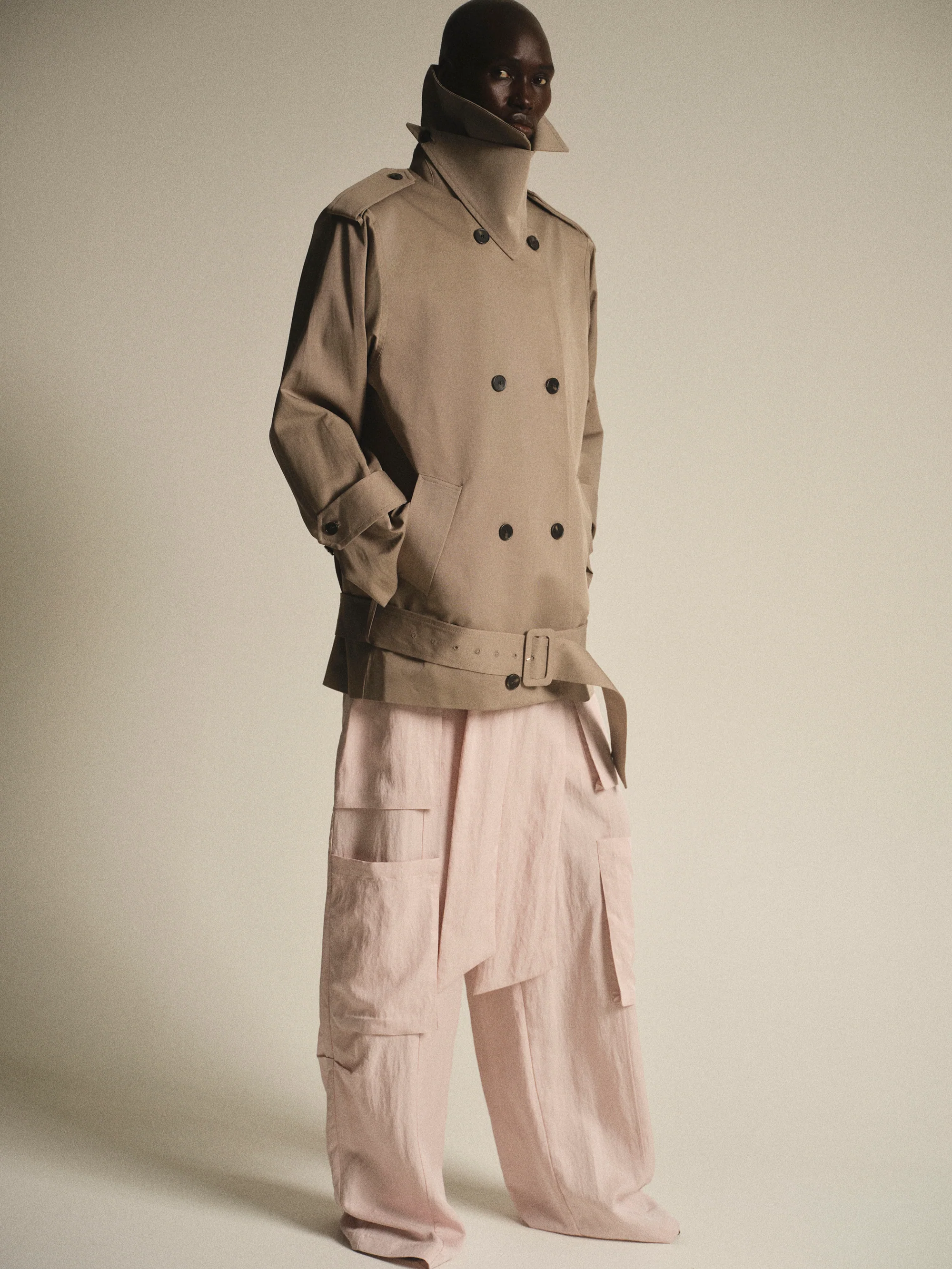 Oversized High Collar Trench Coat, Taupe - Image 4