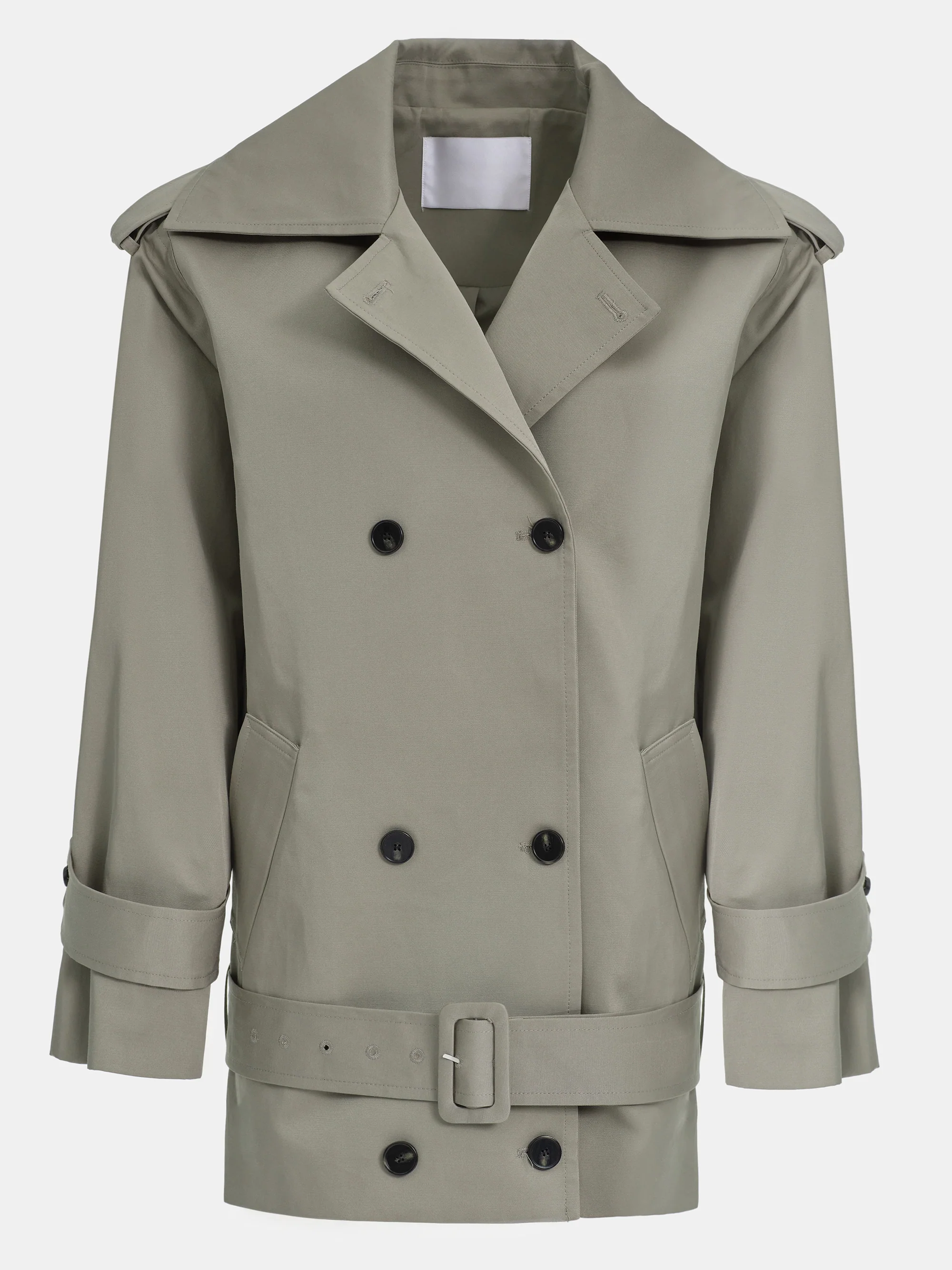 Oversized High Collar Trench Coat, Taupe - Image 5