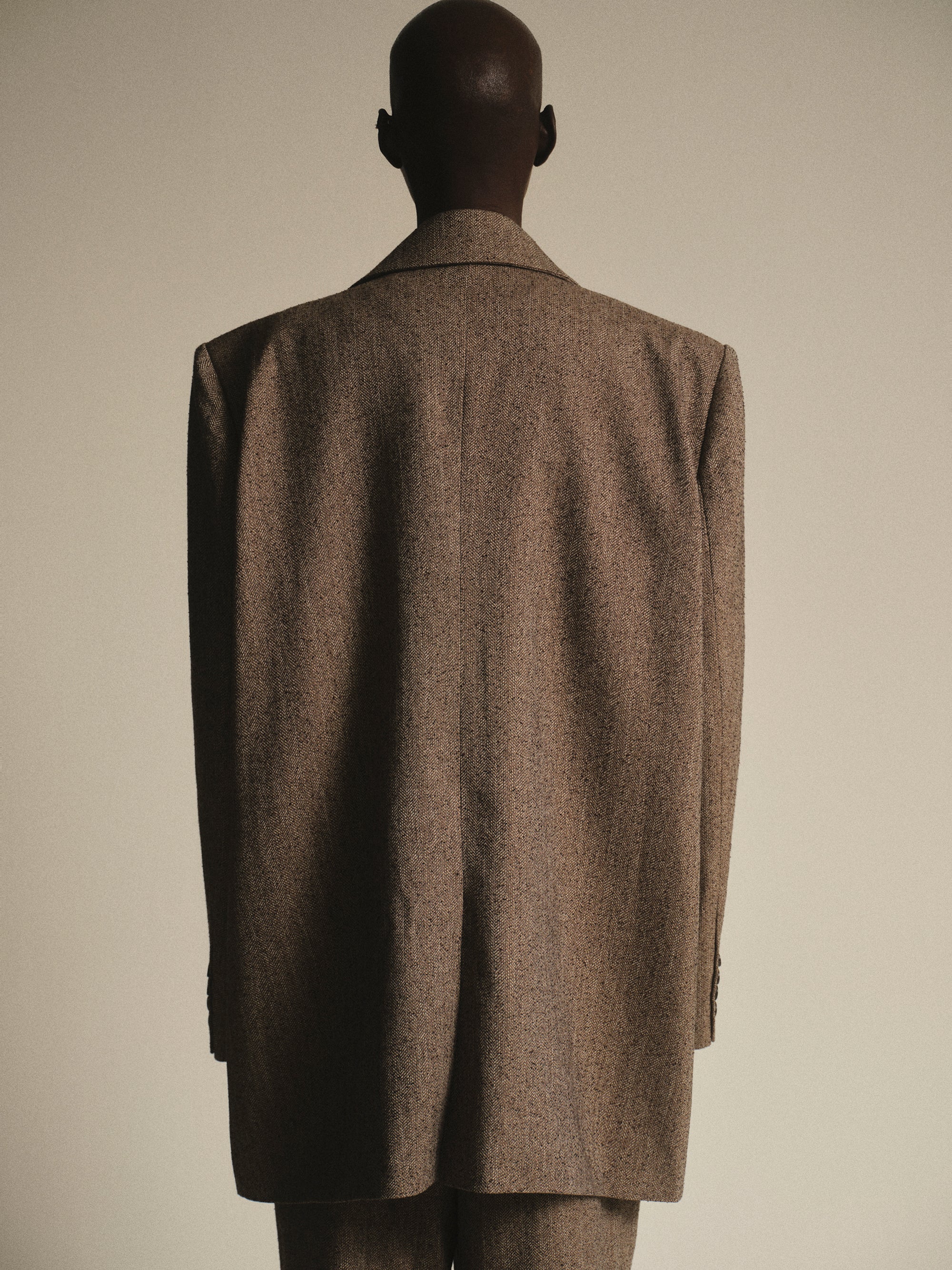 Oversized Overlap Blazer, Beige Melange - Image 3