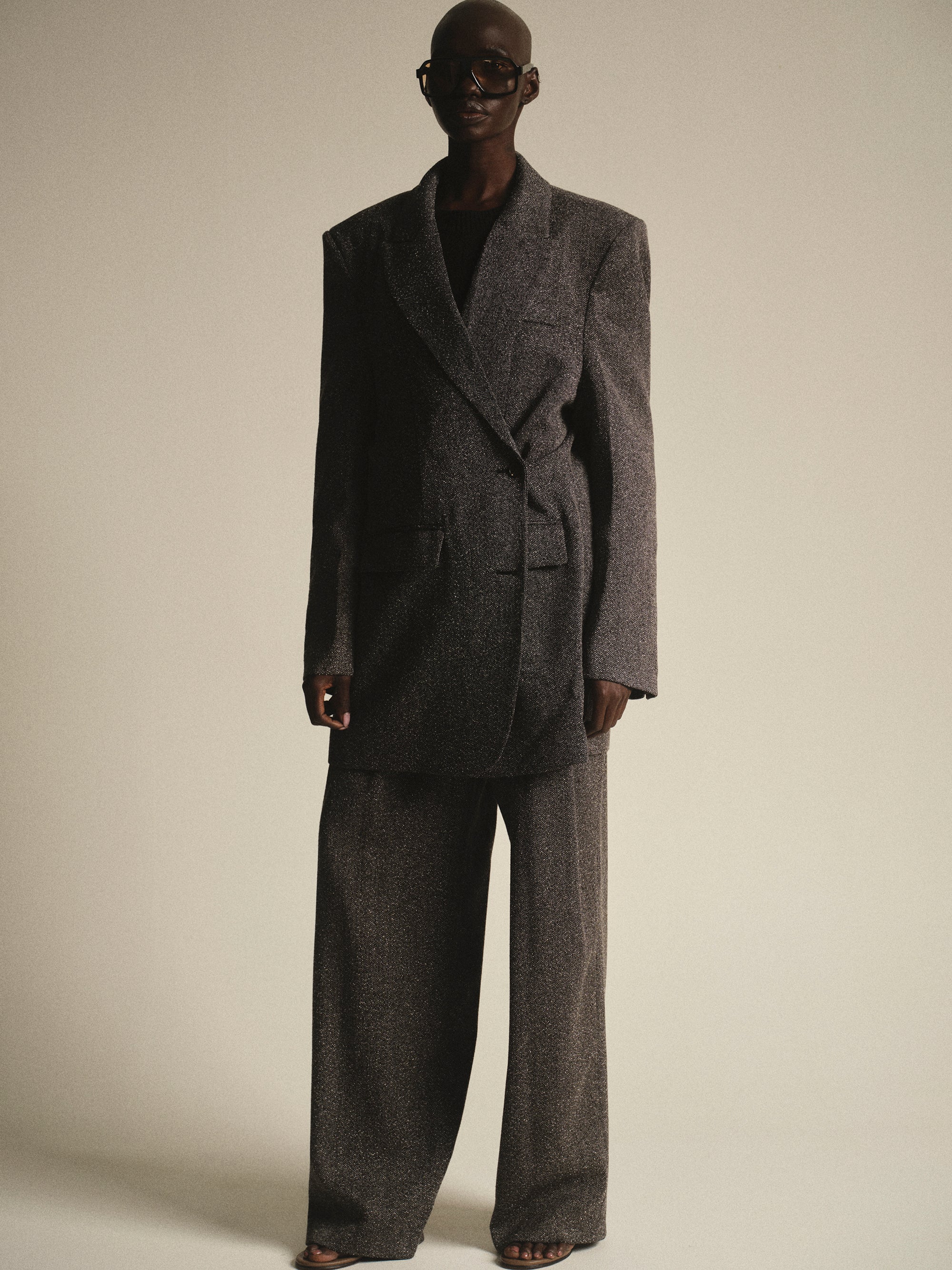 Oversized Overlap Blazer, Grey Melange - Image 3