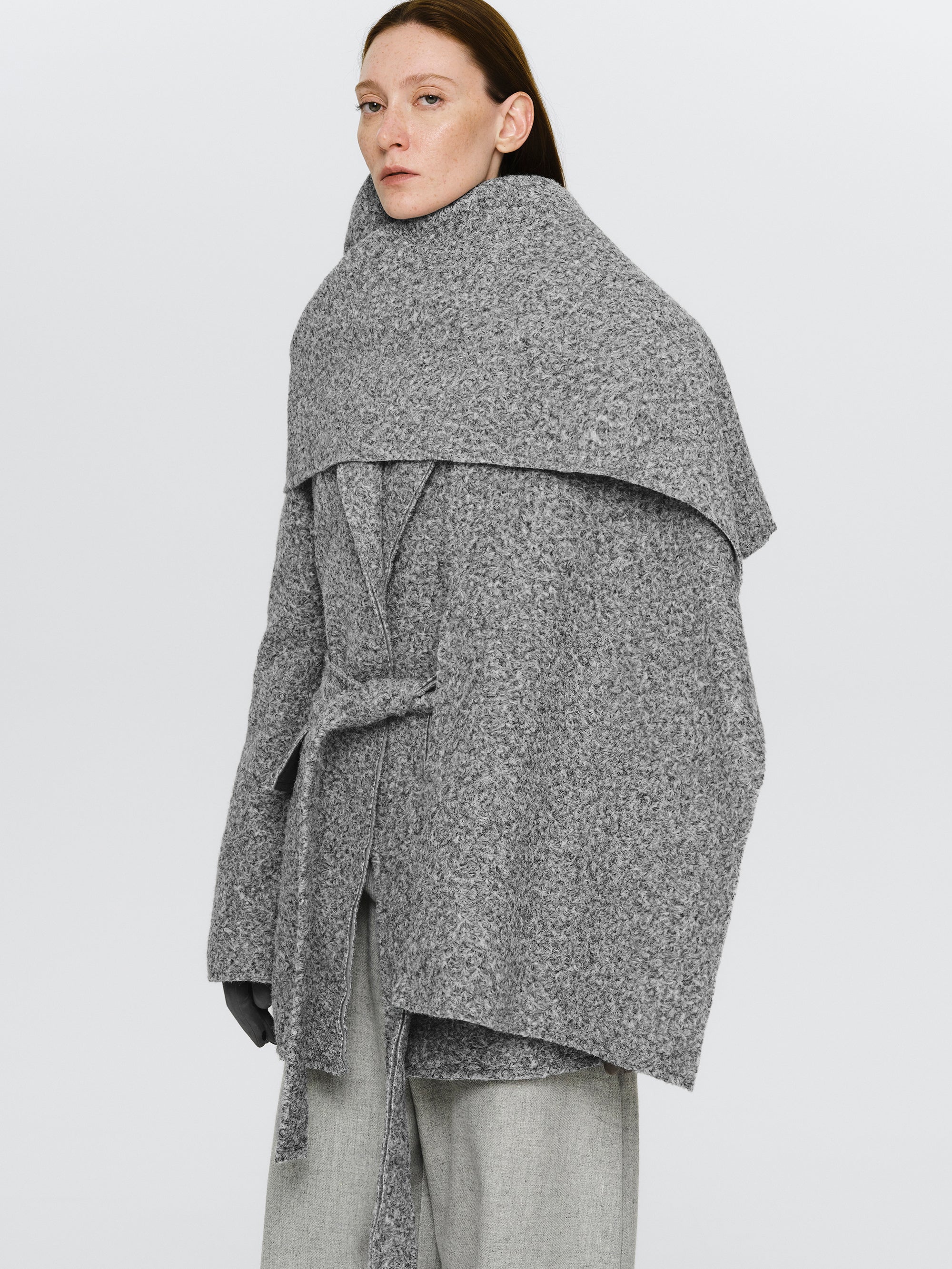 Oversized Shawl-Collar Blazer, Grey - Image 2