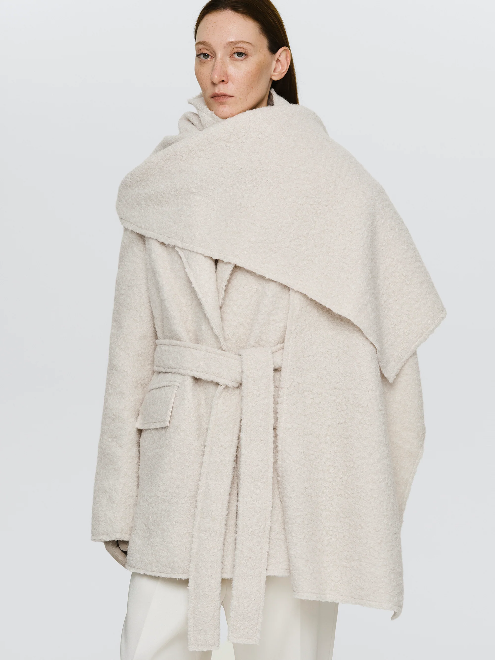 Oversized Shawl-Collar Blazer, Ivory