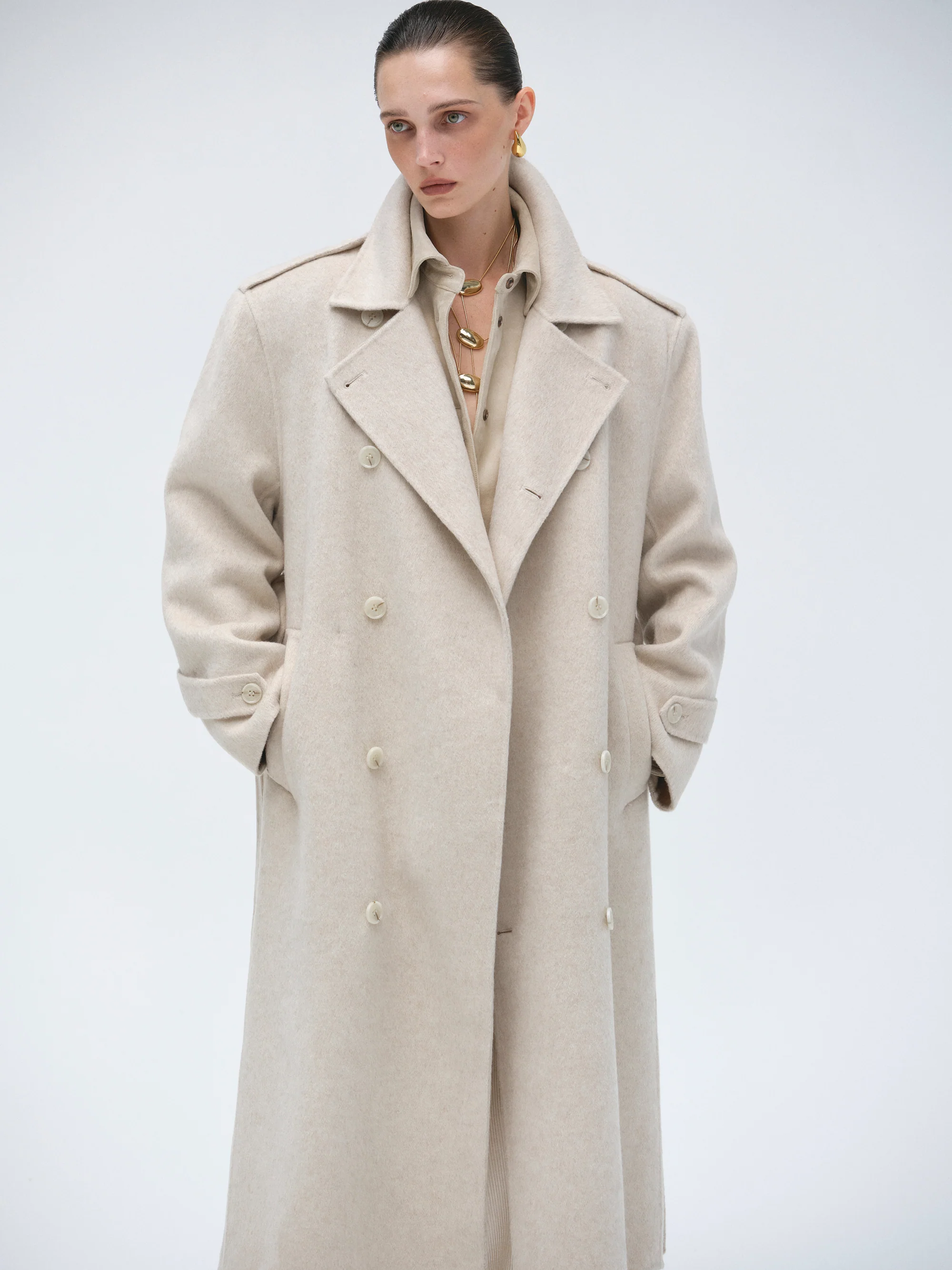 Oversized Wool Trench Coat, Birch