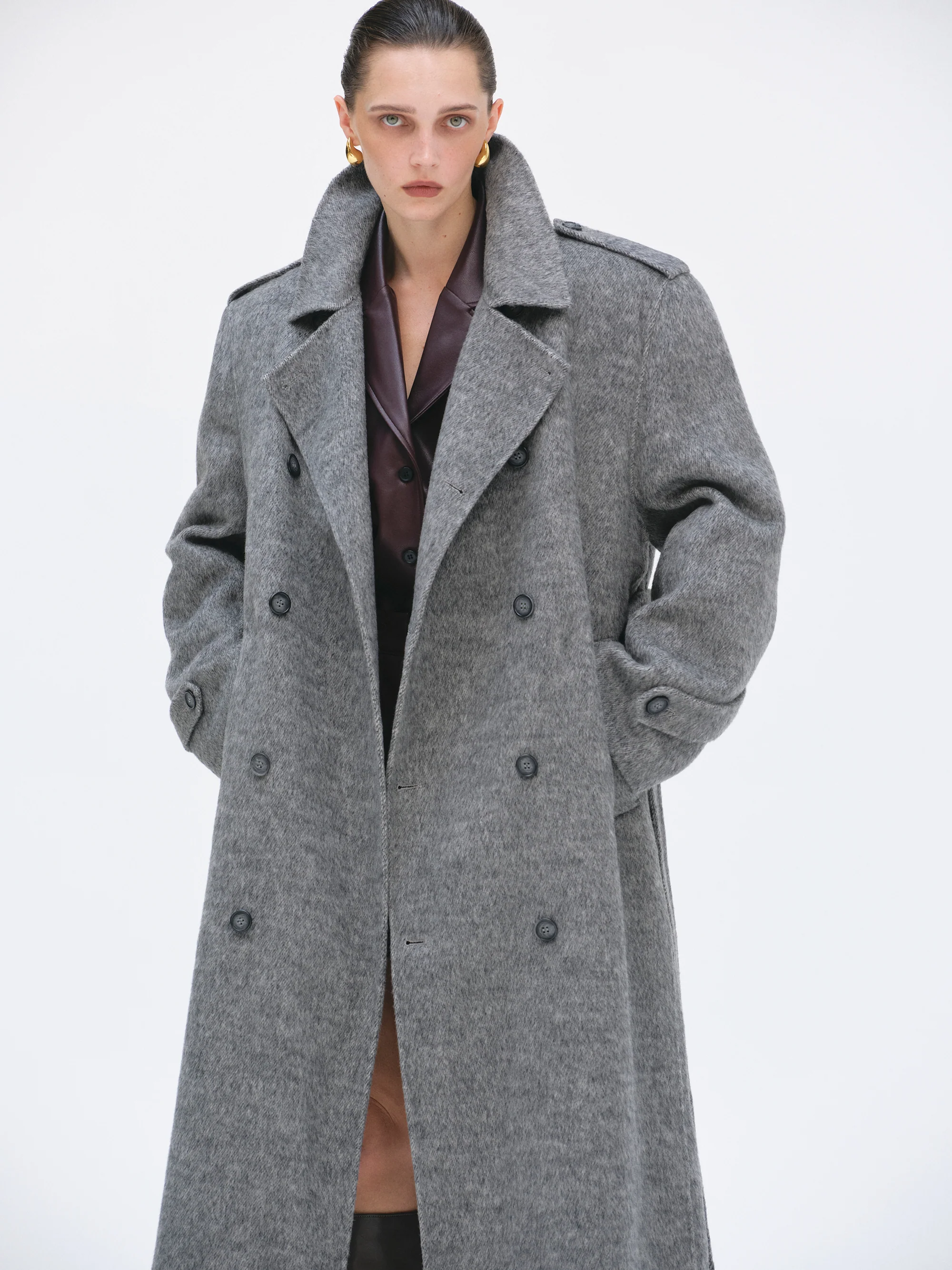 Oversized Wool Trench Coat, Grey