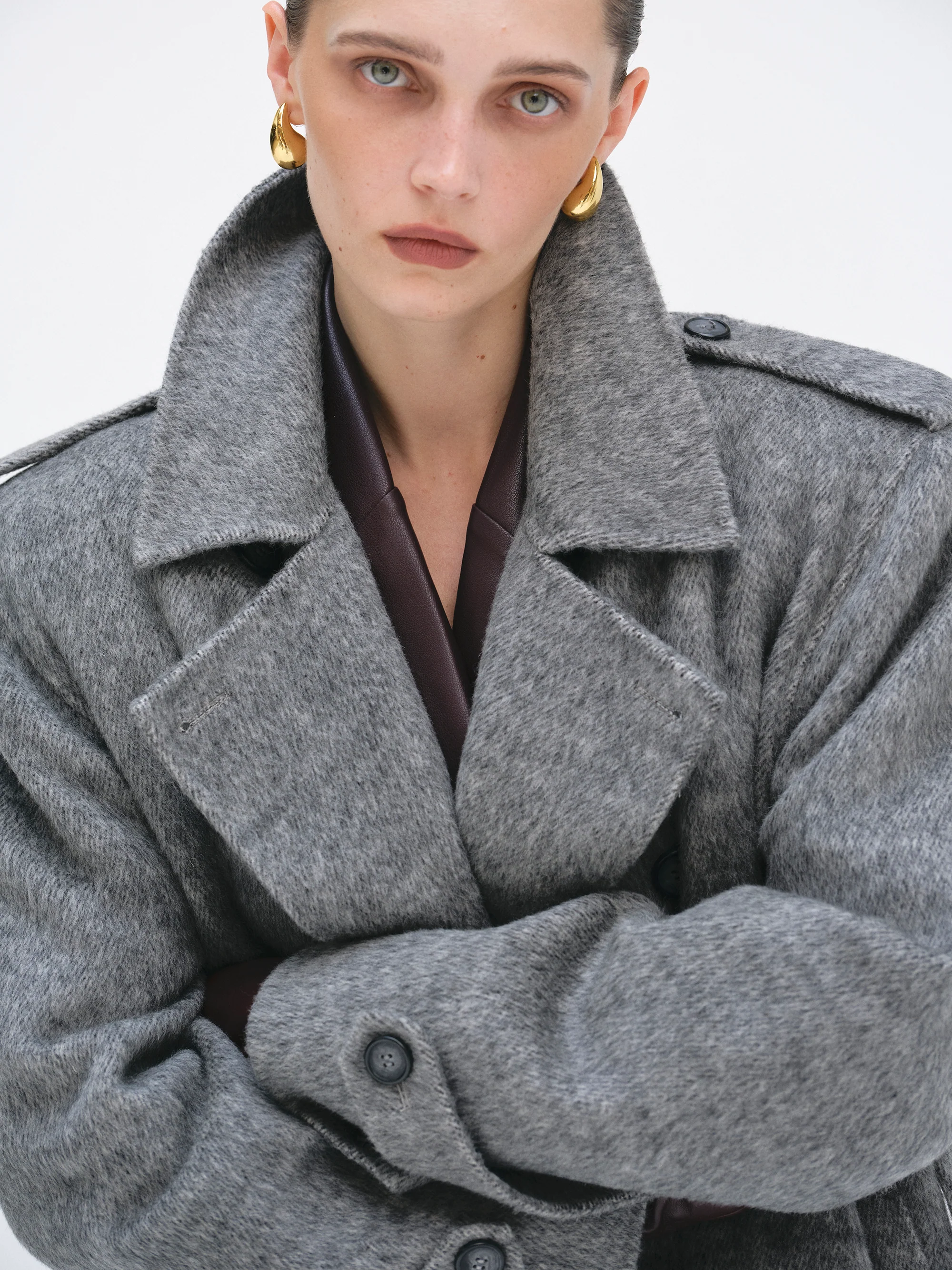 Oversized Wool Trench Coat, Grey - Image 2