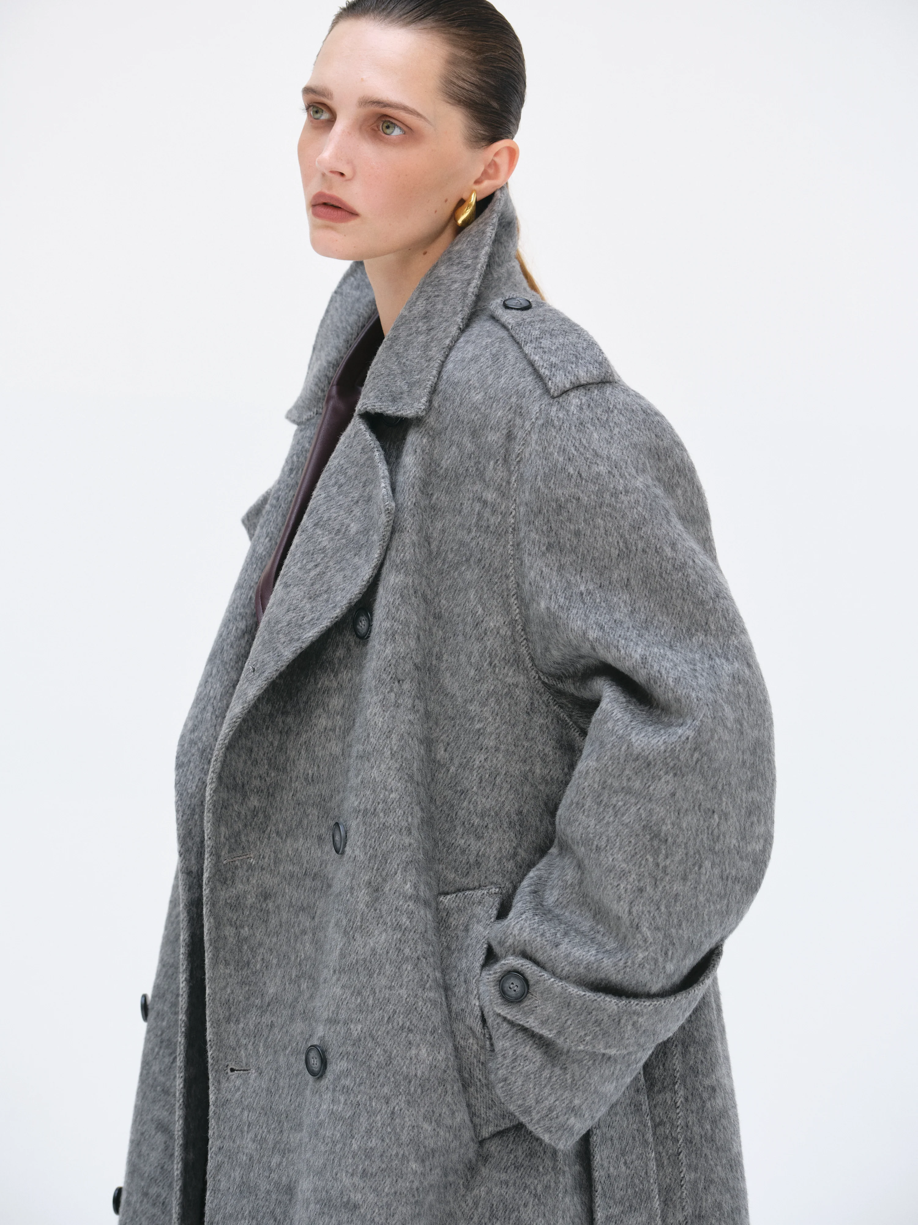 Oversized Wool Trench Coat, Grey - Image 3