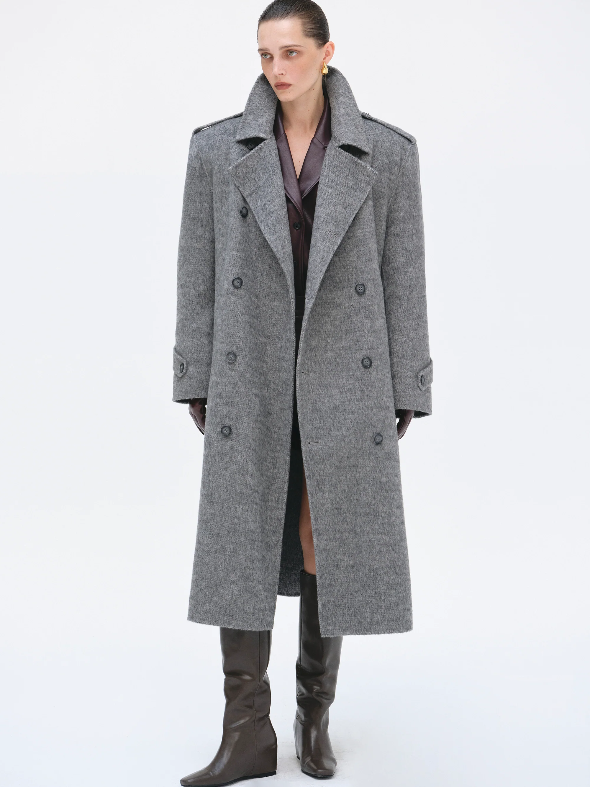 Oversized Wool Trench Coat, Grey - Image 4
