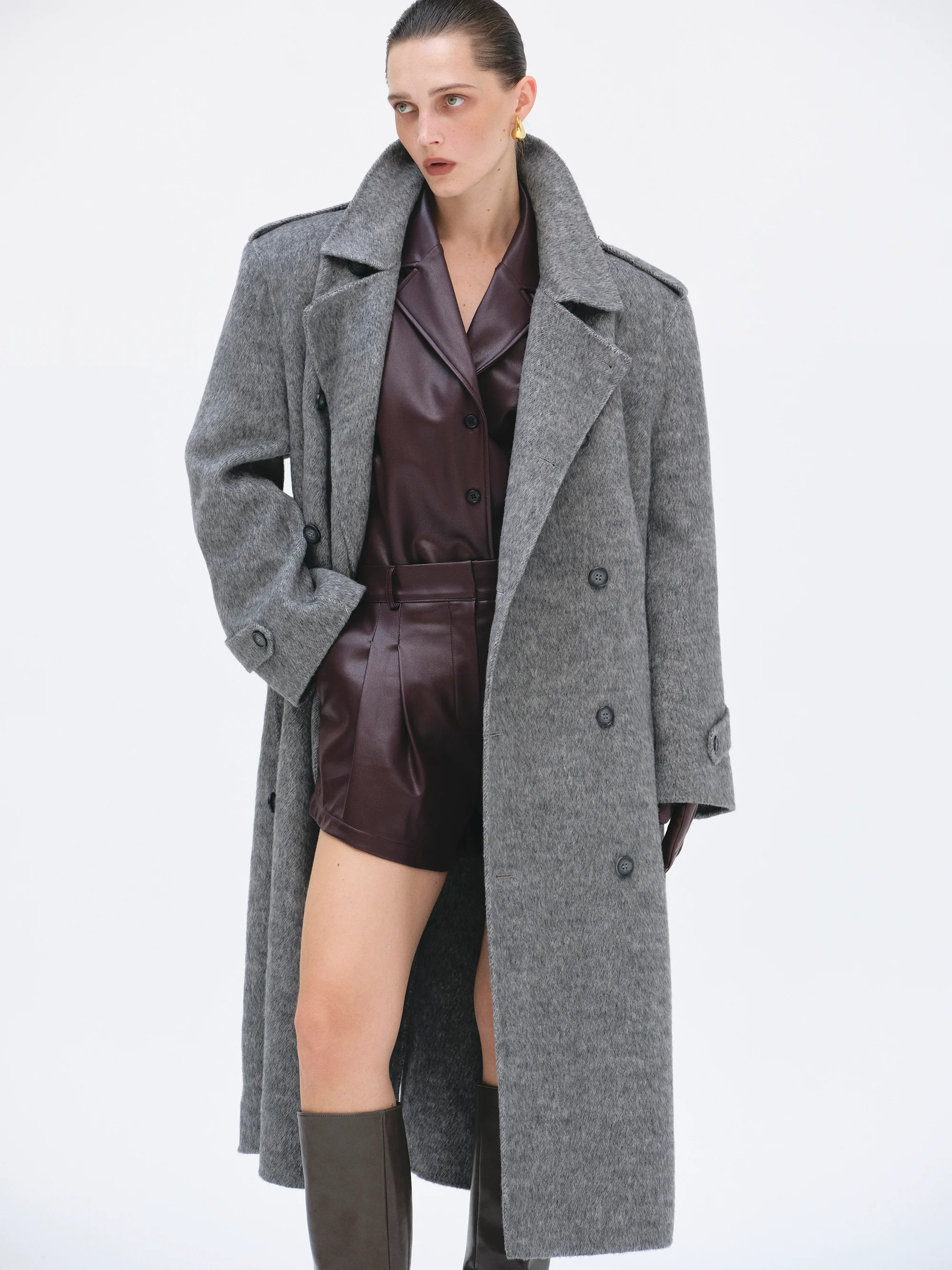 Oversized Wool Trench Coat, Grey - Image 5