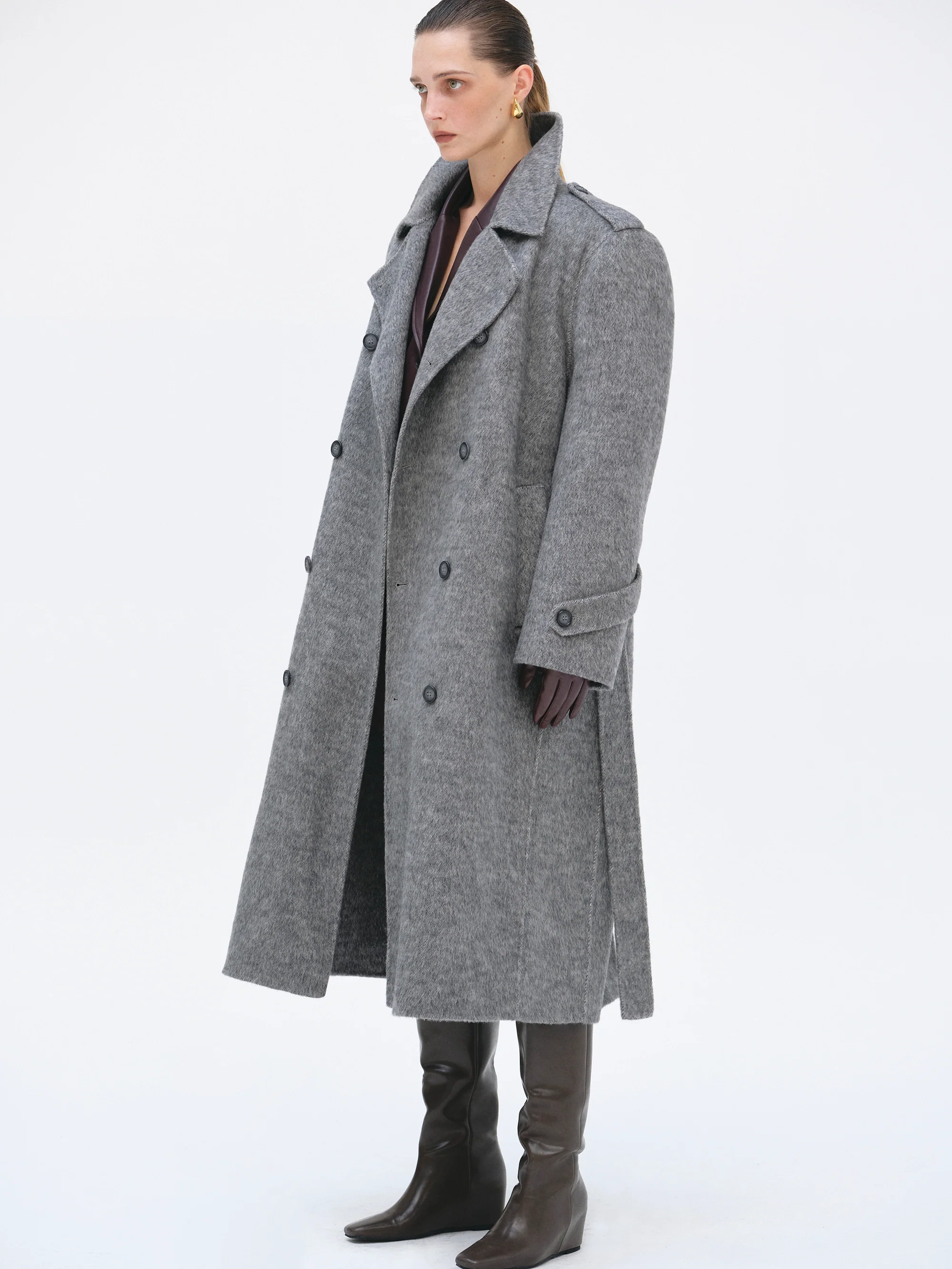 Oversized Wool Trench Coat, Grey - Image 6
