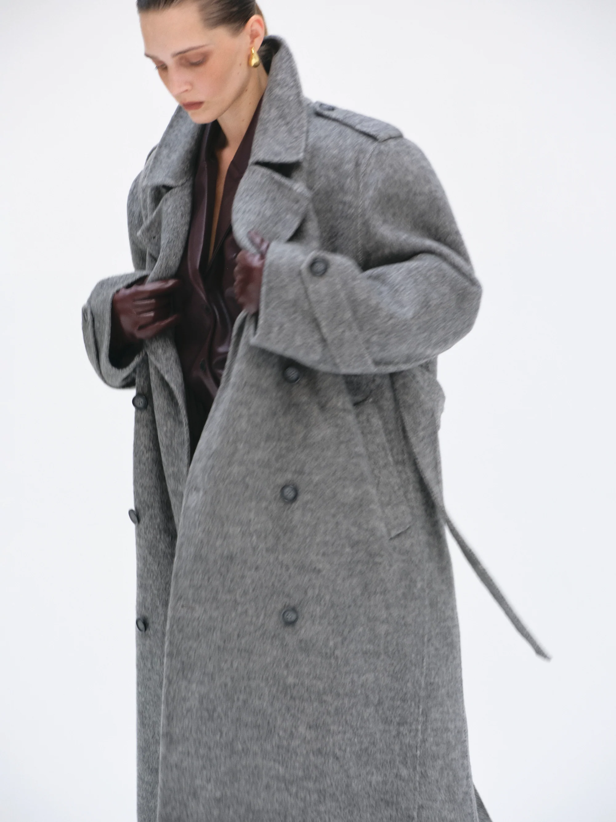 Oversized Wool Trench Coat, Grey - Image 7