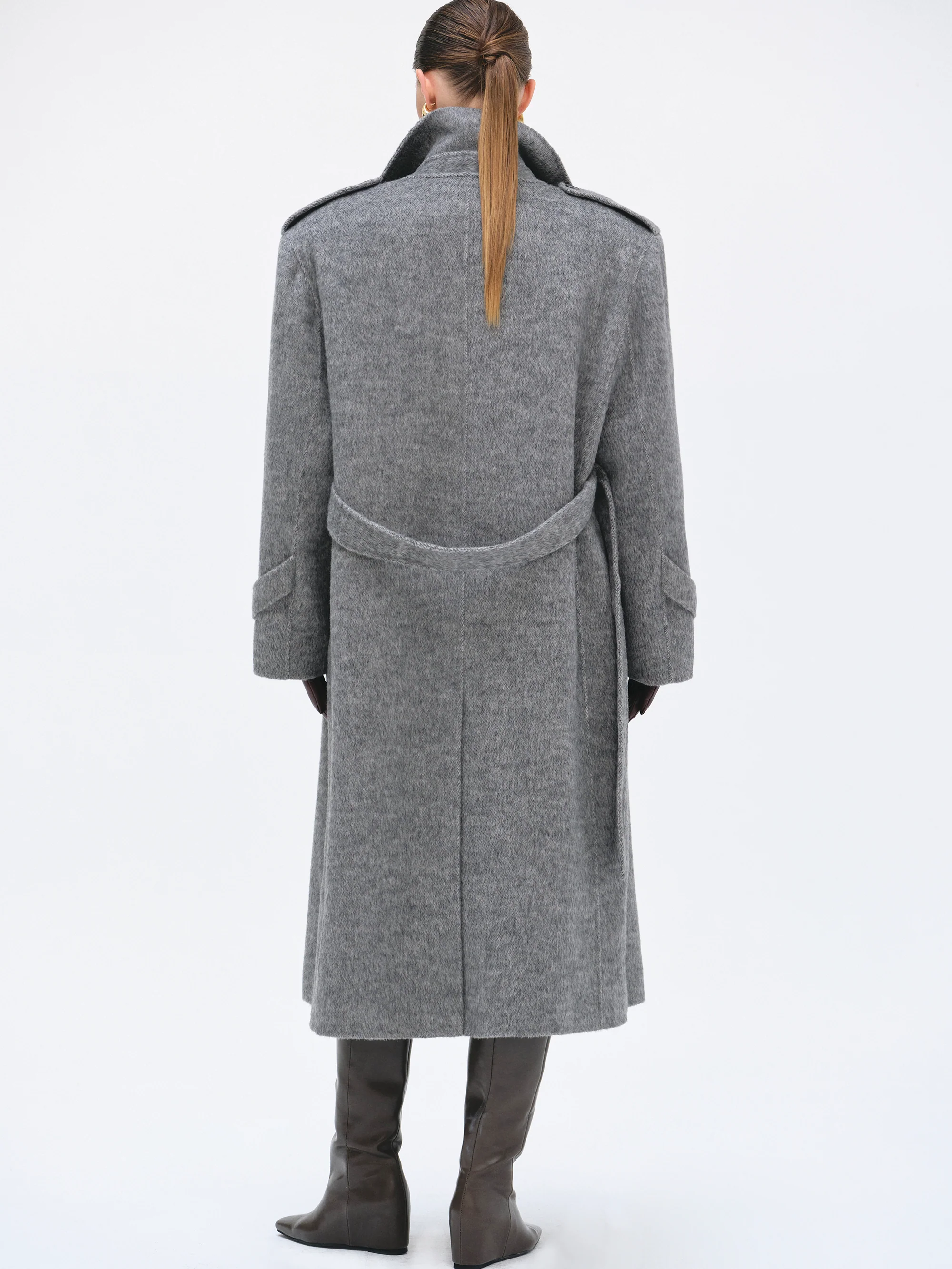 Oversized Wool Trench Coat, Grey - Image 8