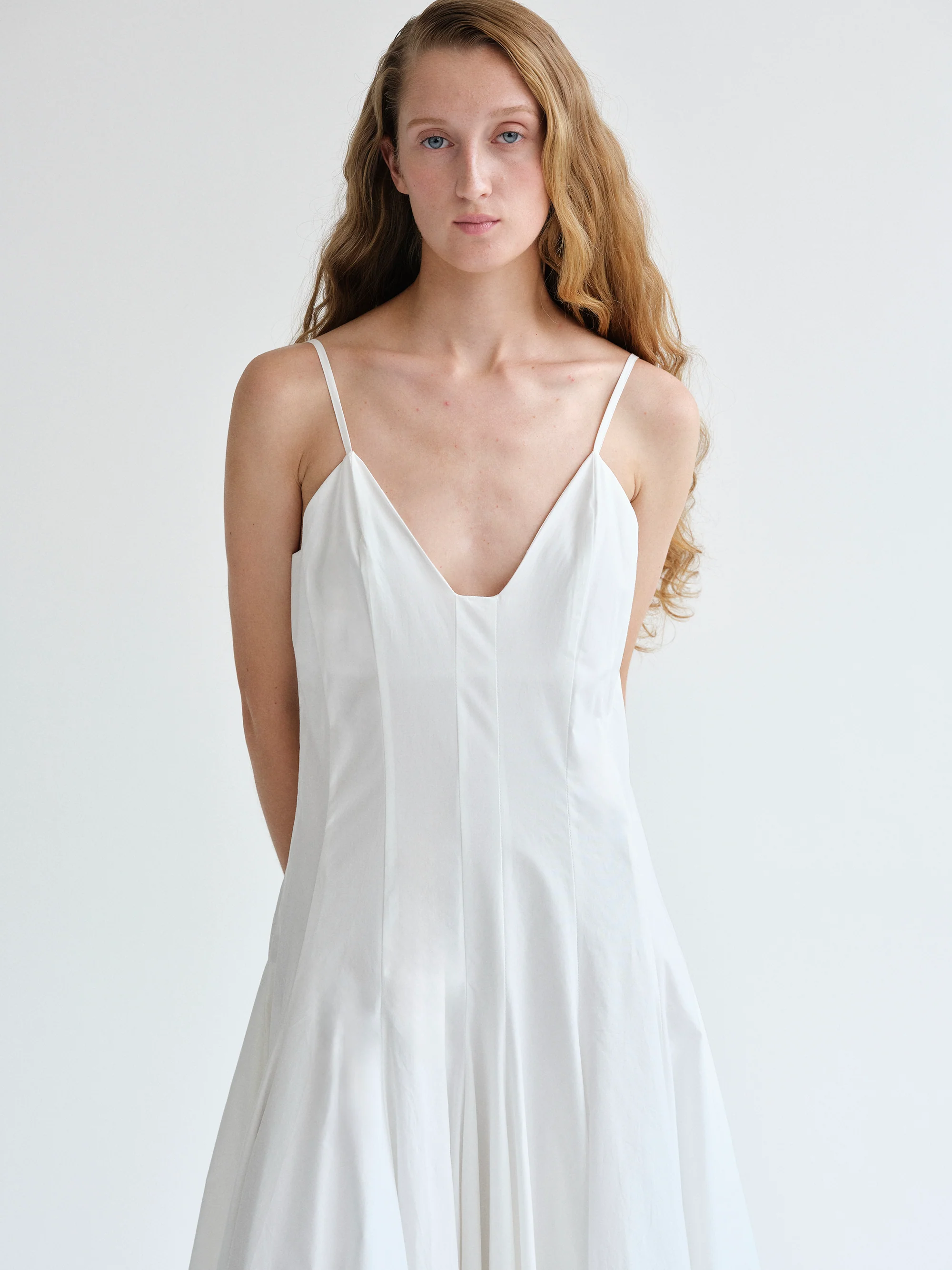 Owen Pleated Strap Dress, White - Image 4