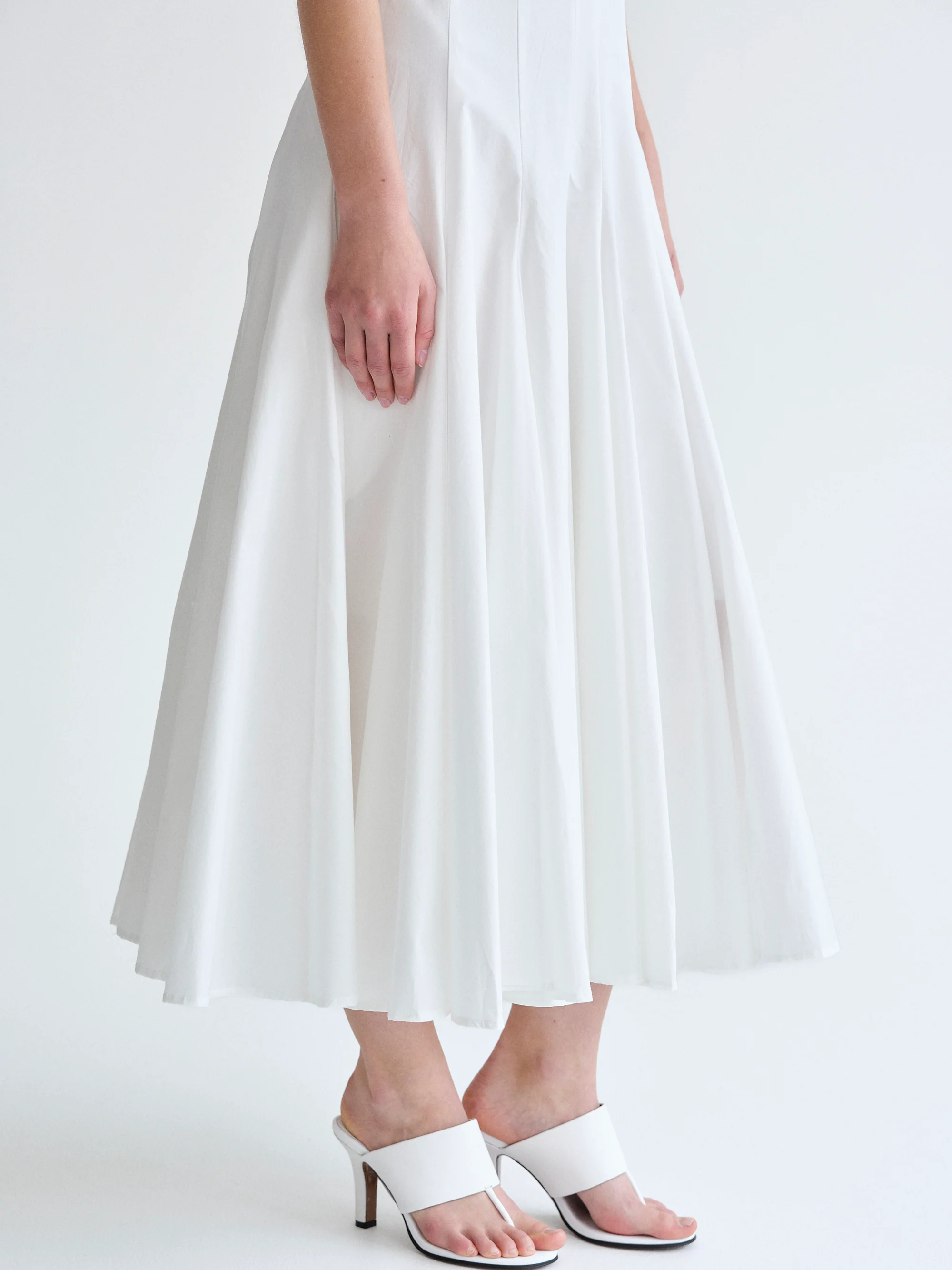Owen Pleated Strap Dress, White - Image 6