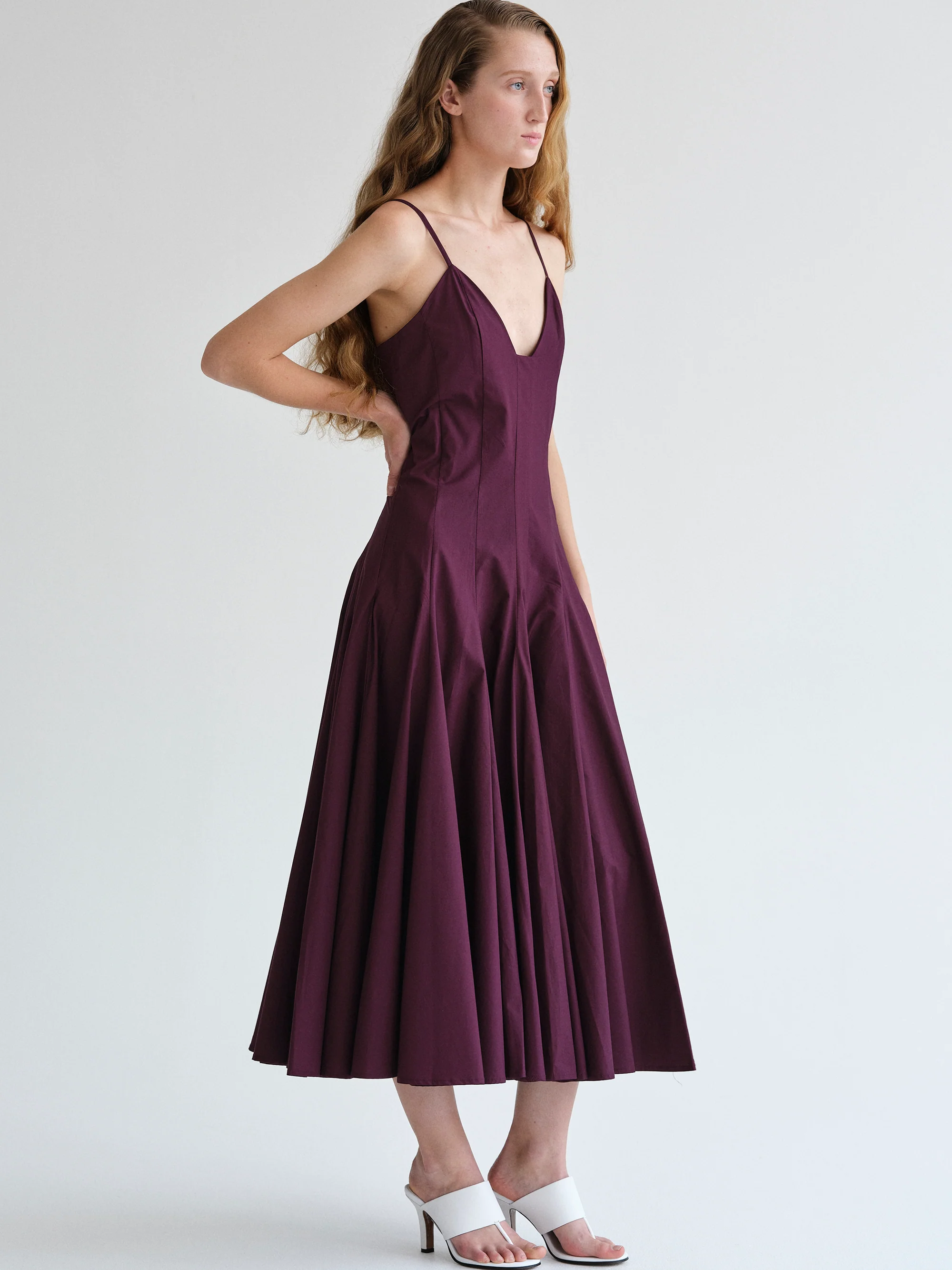 Owen Pleated Strap Dress, Wine - Image 3