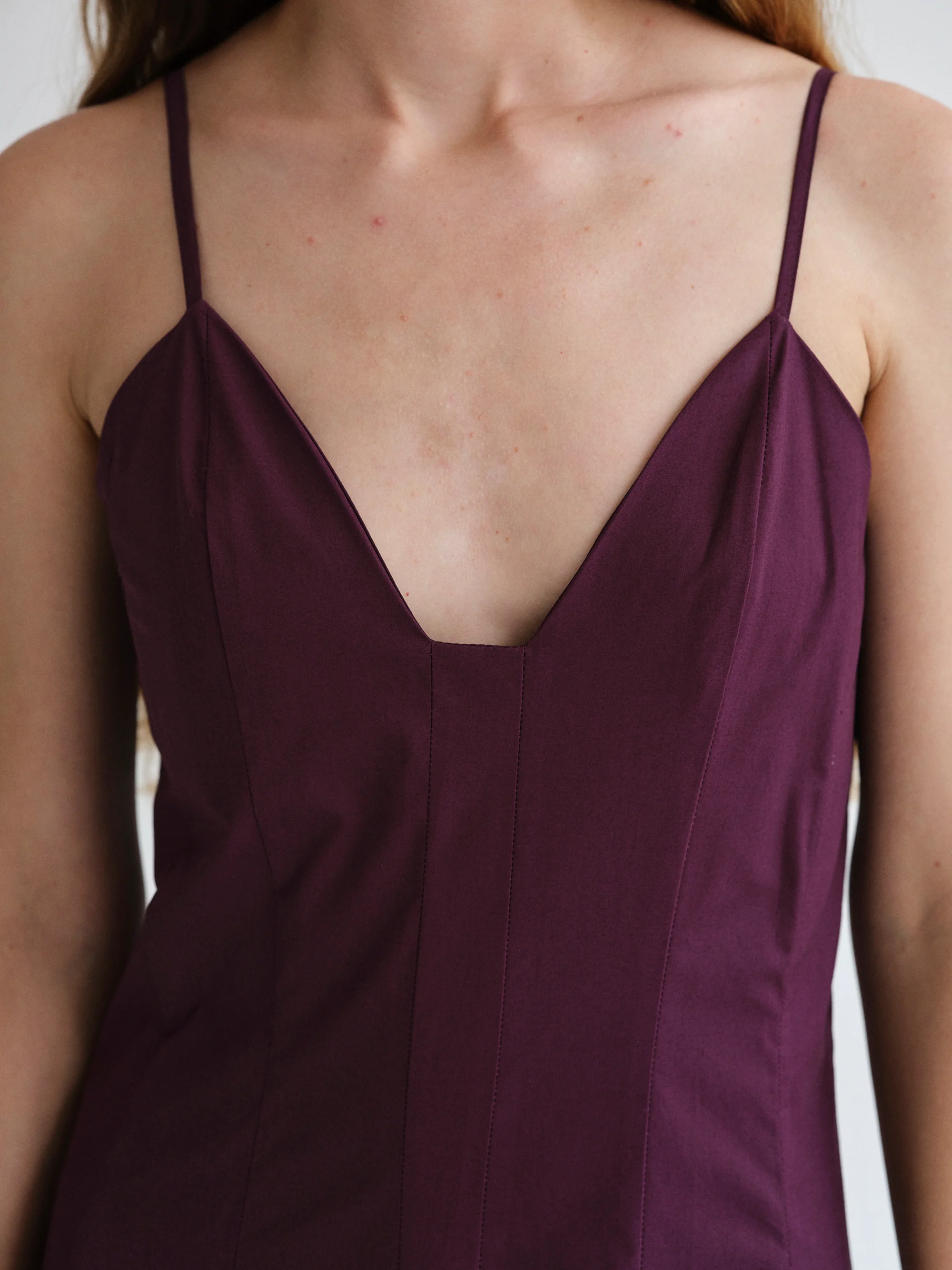Owen Pleated Strap Dress, Wine - Image 4