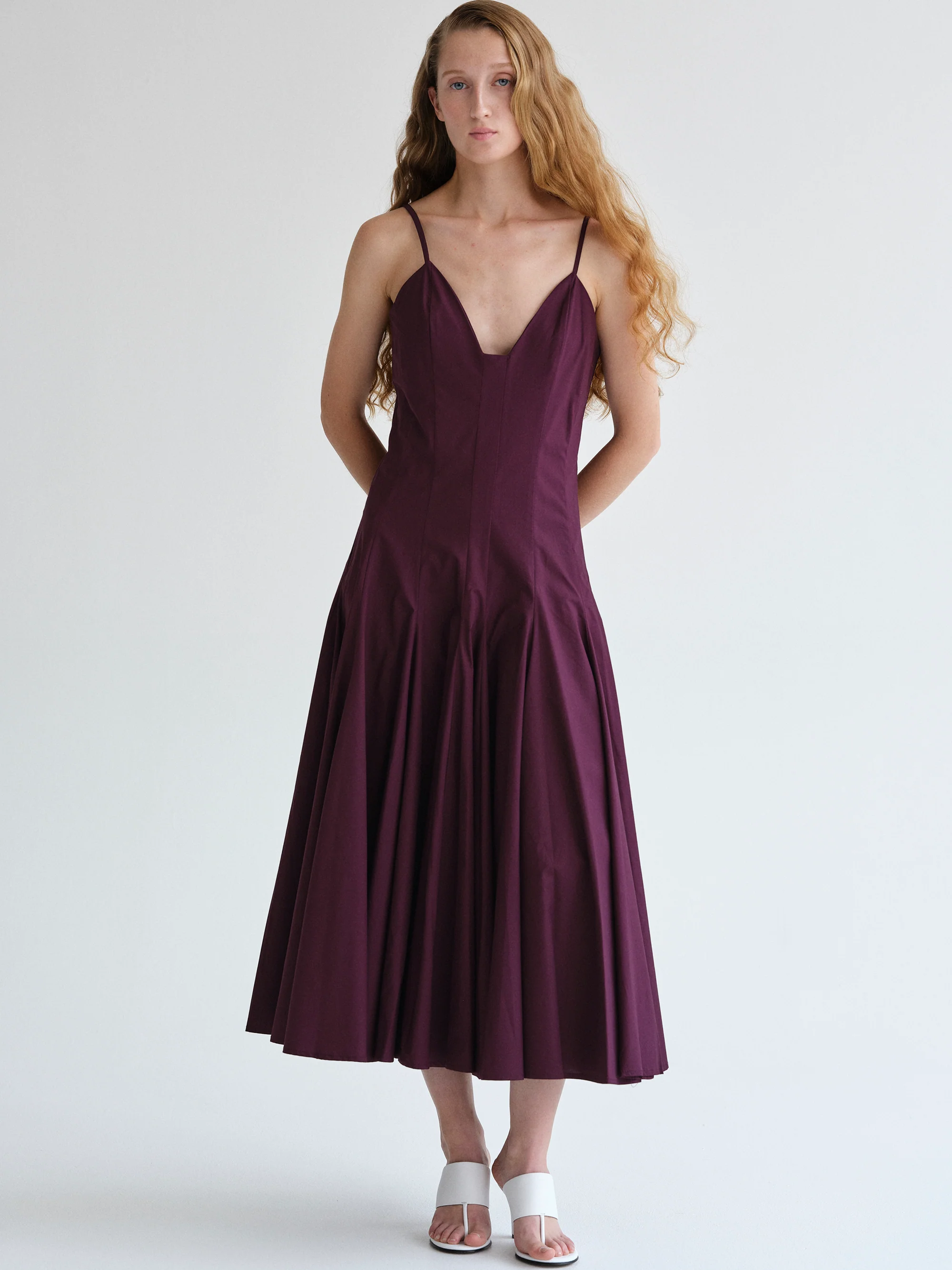Owen Pleated Strap Dress, Wine - Image 5