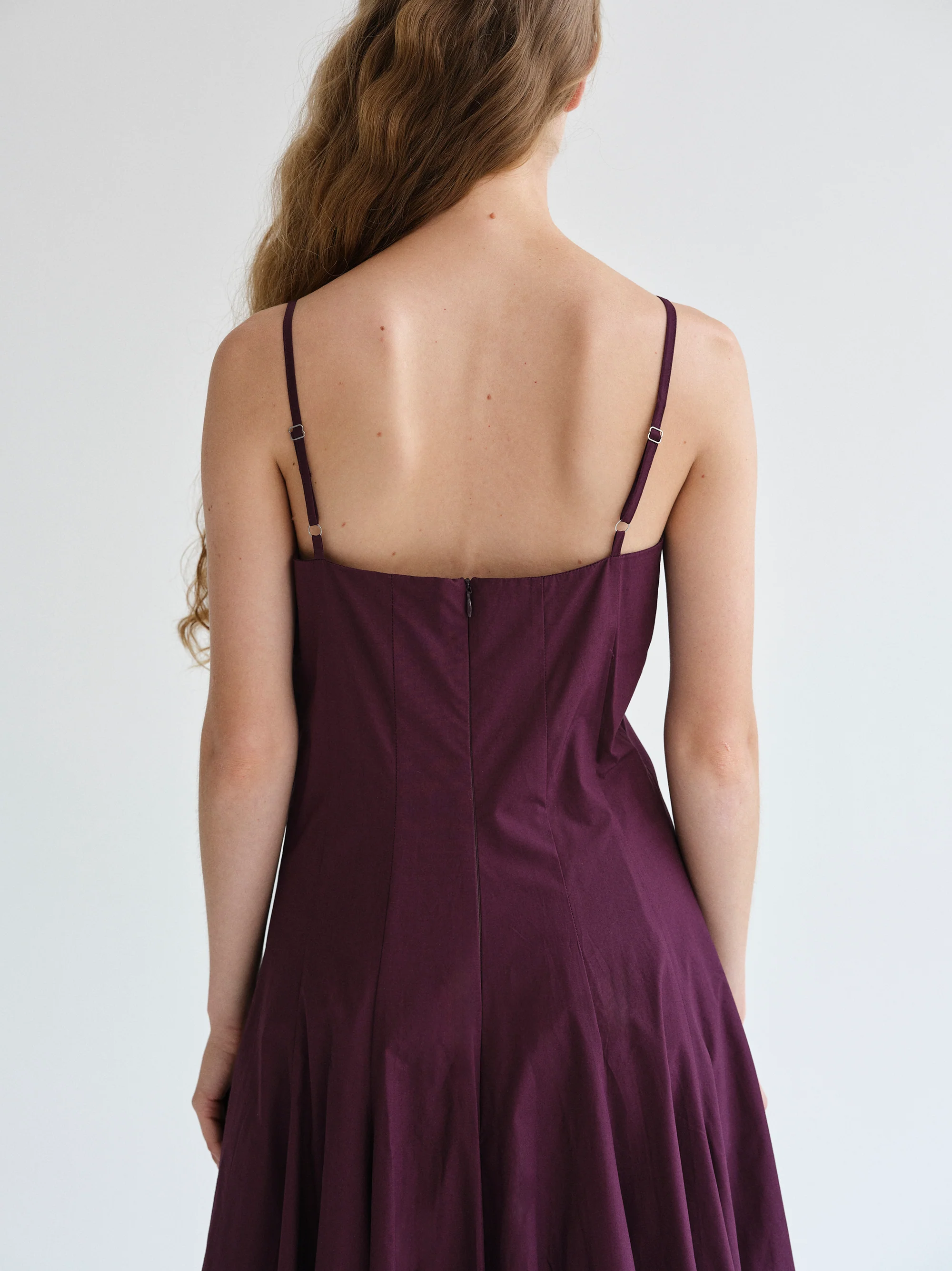 Owen Pleated Strap Dress, Wine - Image 6