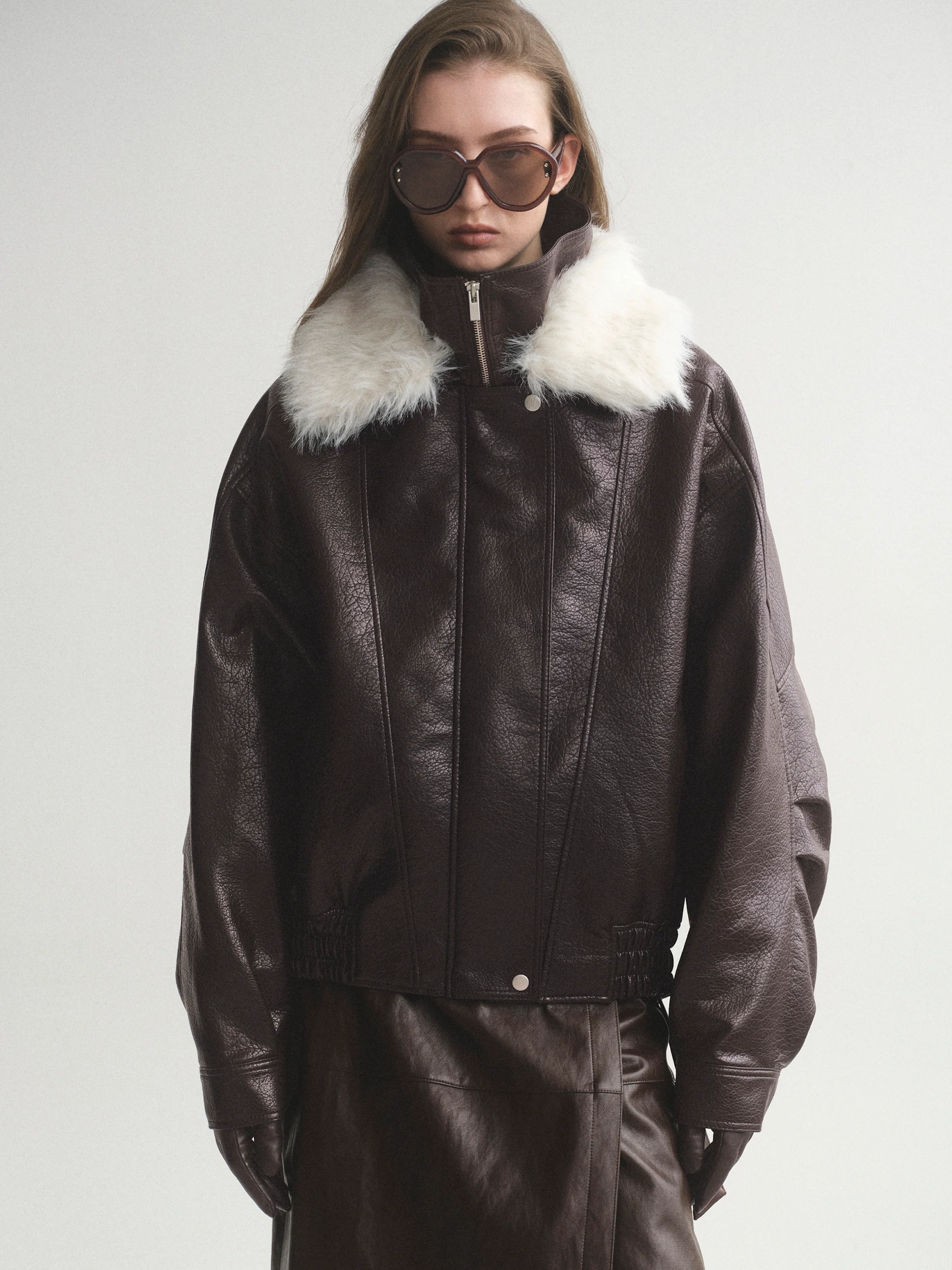 Padded Faux-Leather Jacket, Dark Brown