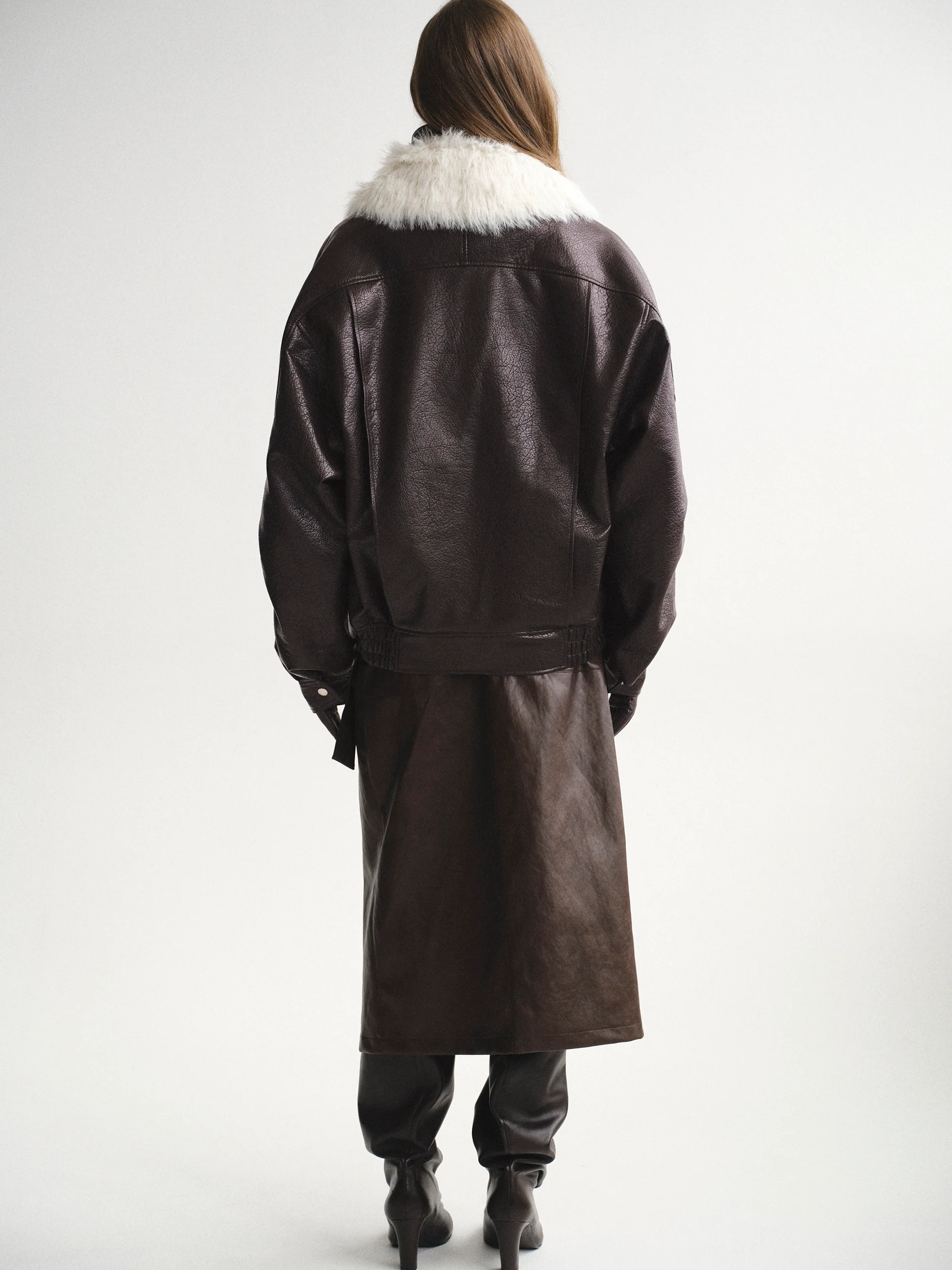 Padded Faux-Leather Jacket, Dark Brown - Image 3