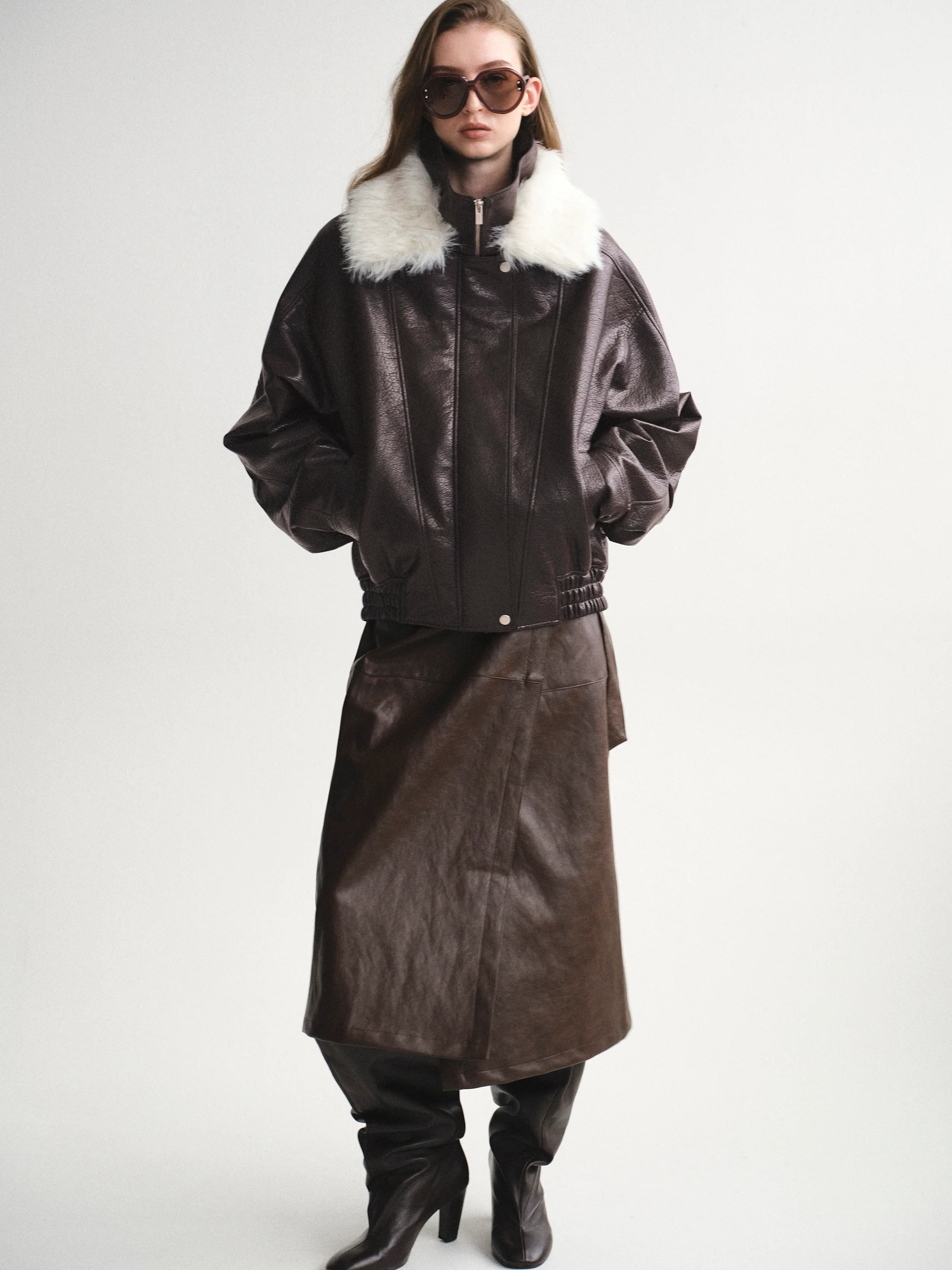Padded Faux-Leather Jacket, Dark Brown - Image 4