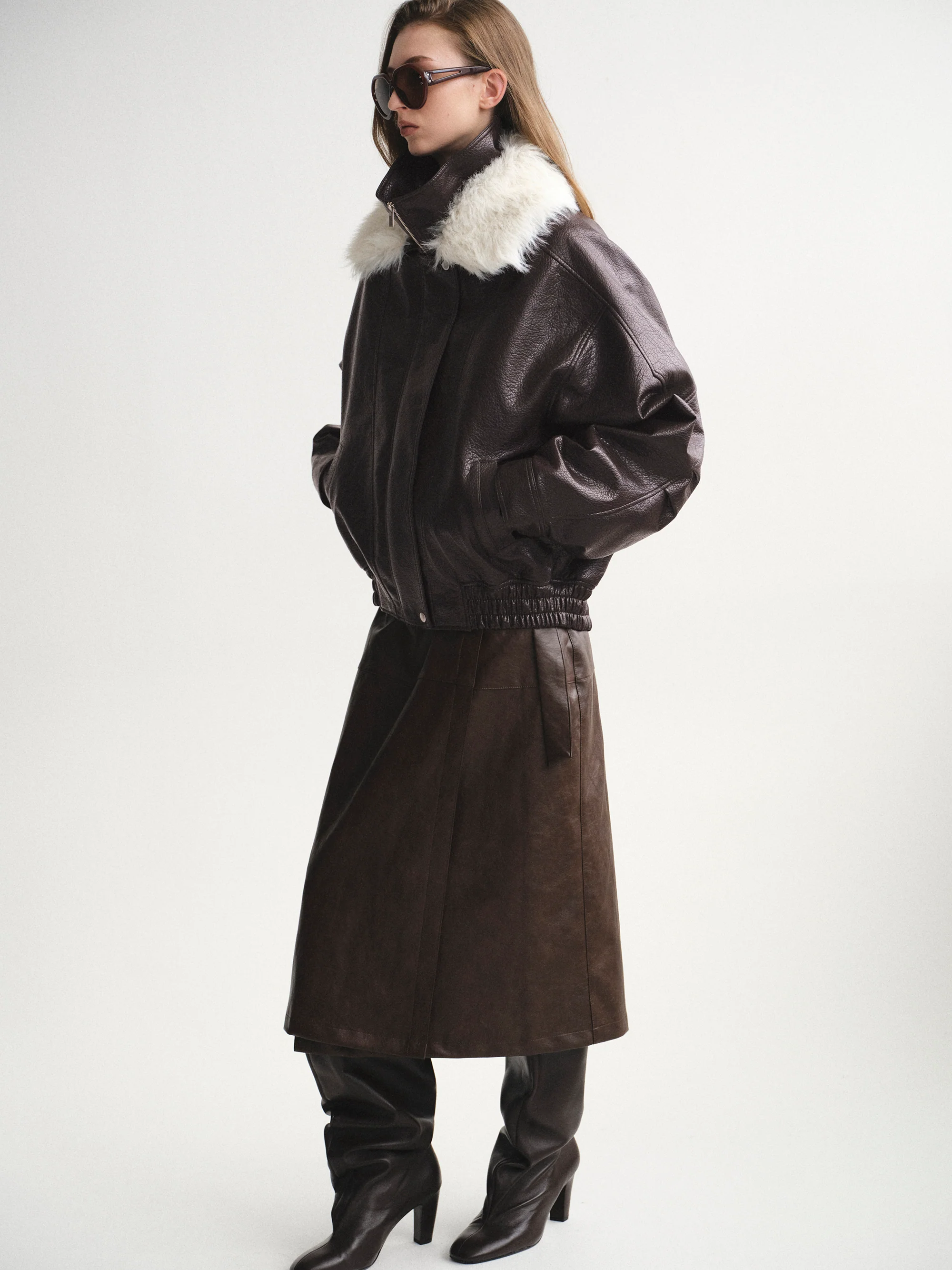Padded Faux-Leather Jacket, Dark Brown - Image 5