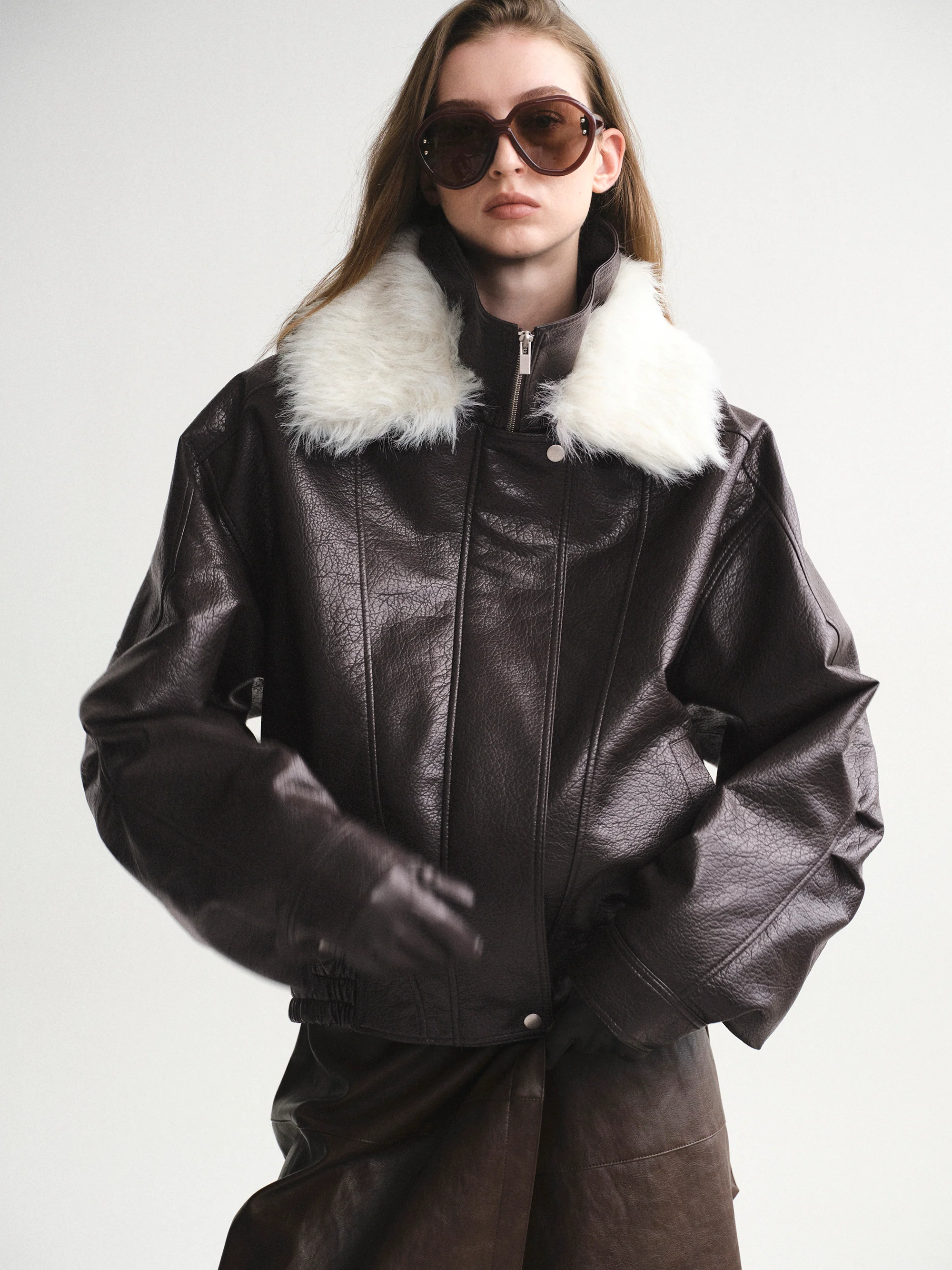 Padded Faux-Leather Jacket, Dark Brown - Image 6