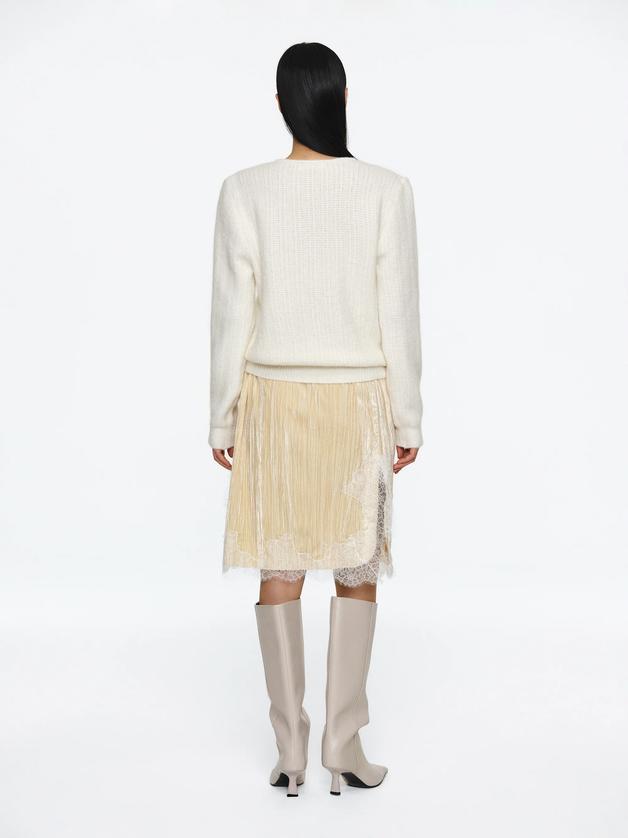Padded Mohair V-Neck Knit, Ivory - Image 2