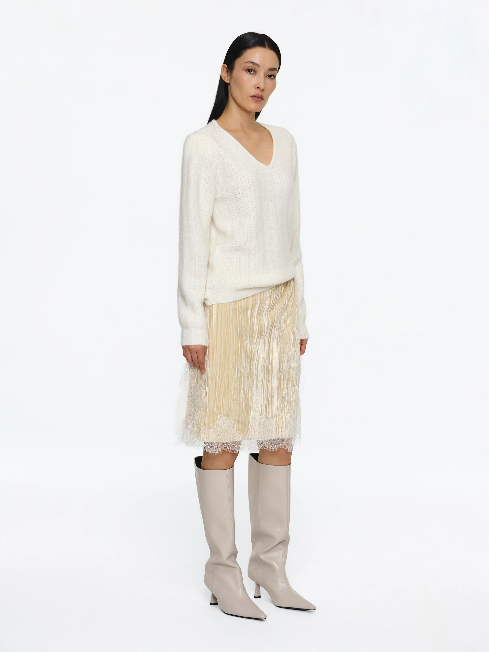 Padded Mohair V-Neck Knit, Ivory - Image 3