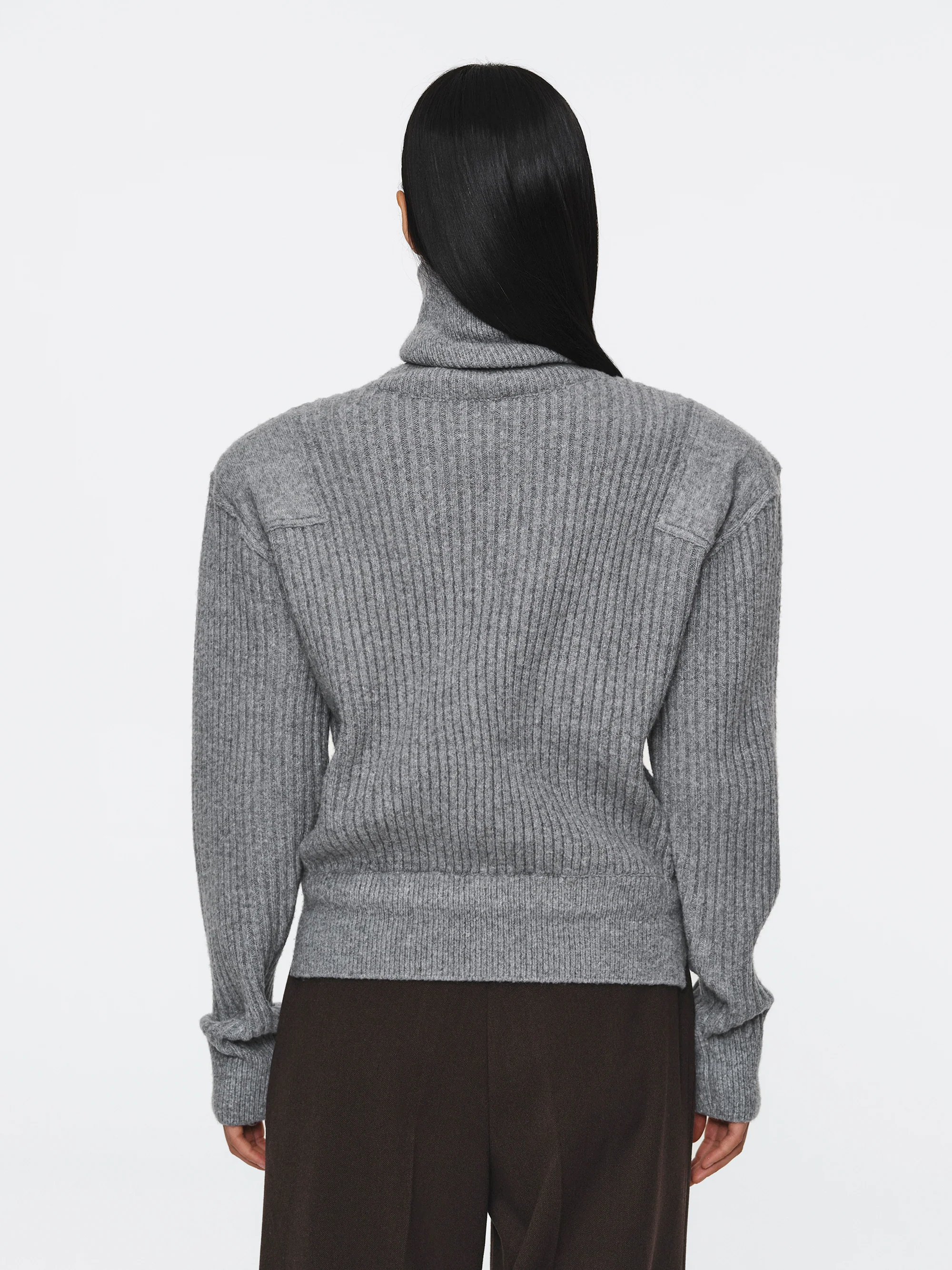 Padded Rib-Knit Sweater, Grey - Image 3