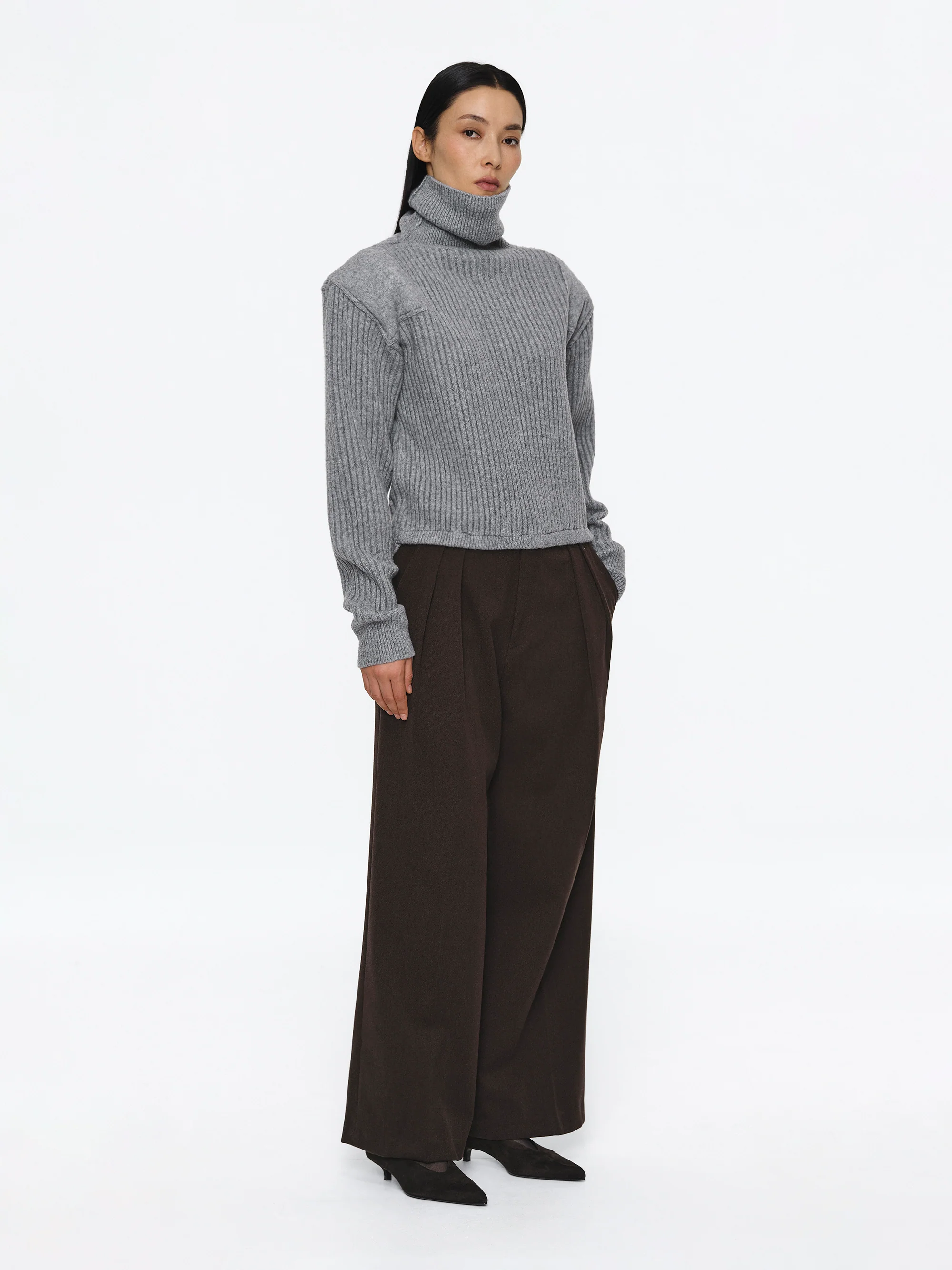 Padded Rib-Knit Sweater, Grey - Image 4
