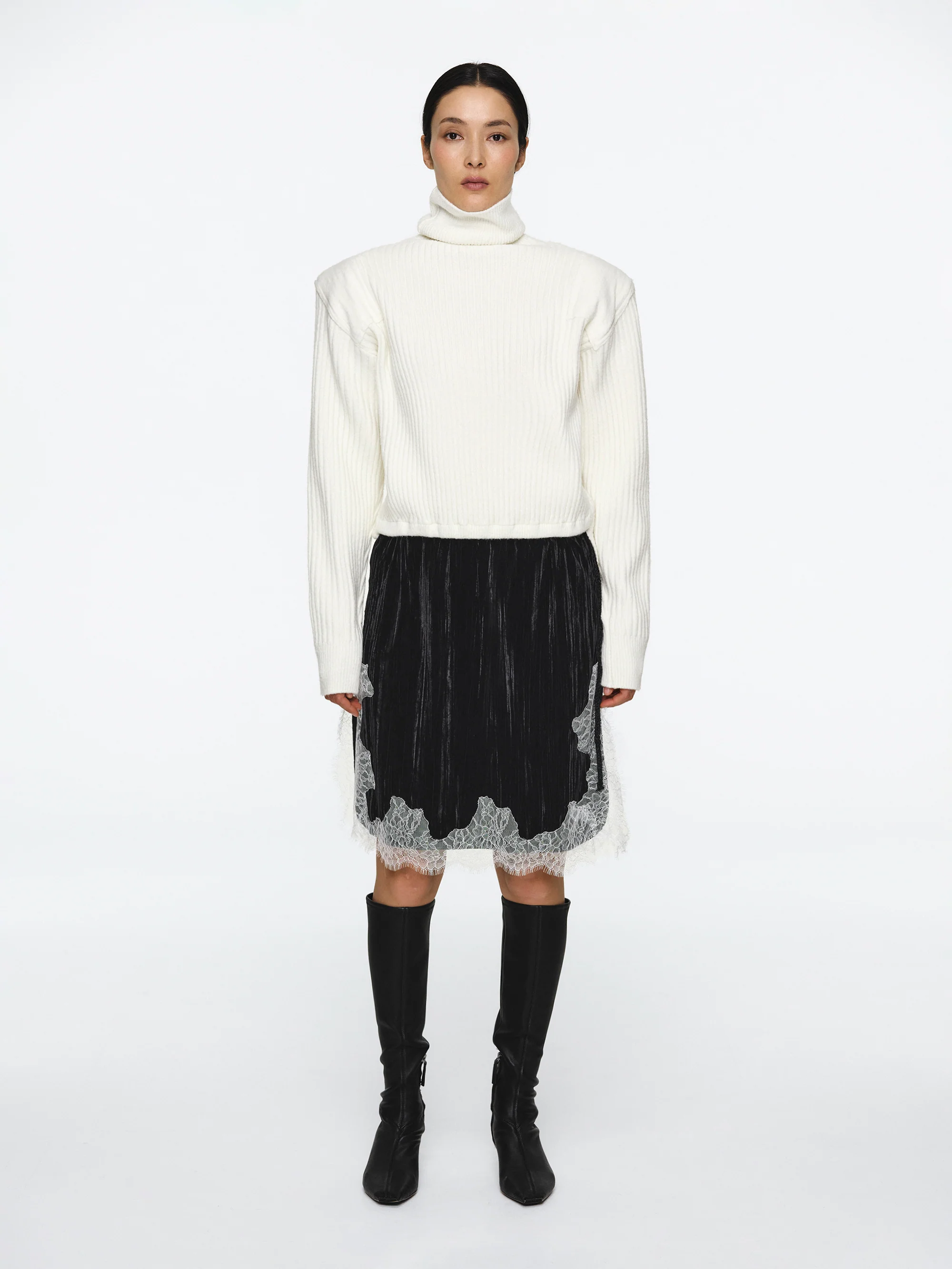 Padded Rib-Knit Sweater, Ivory
