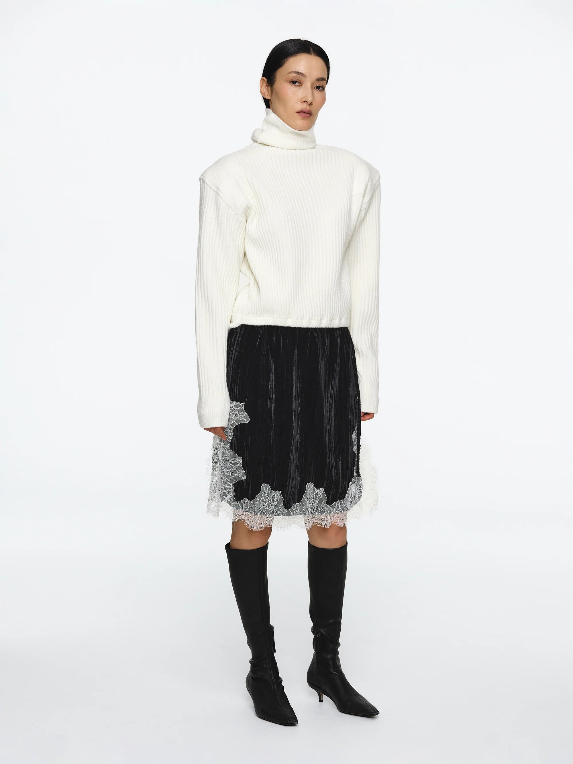 Padded Rib-Knit Sweater, Ivory - Image 3