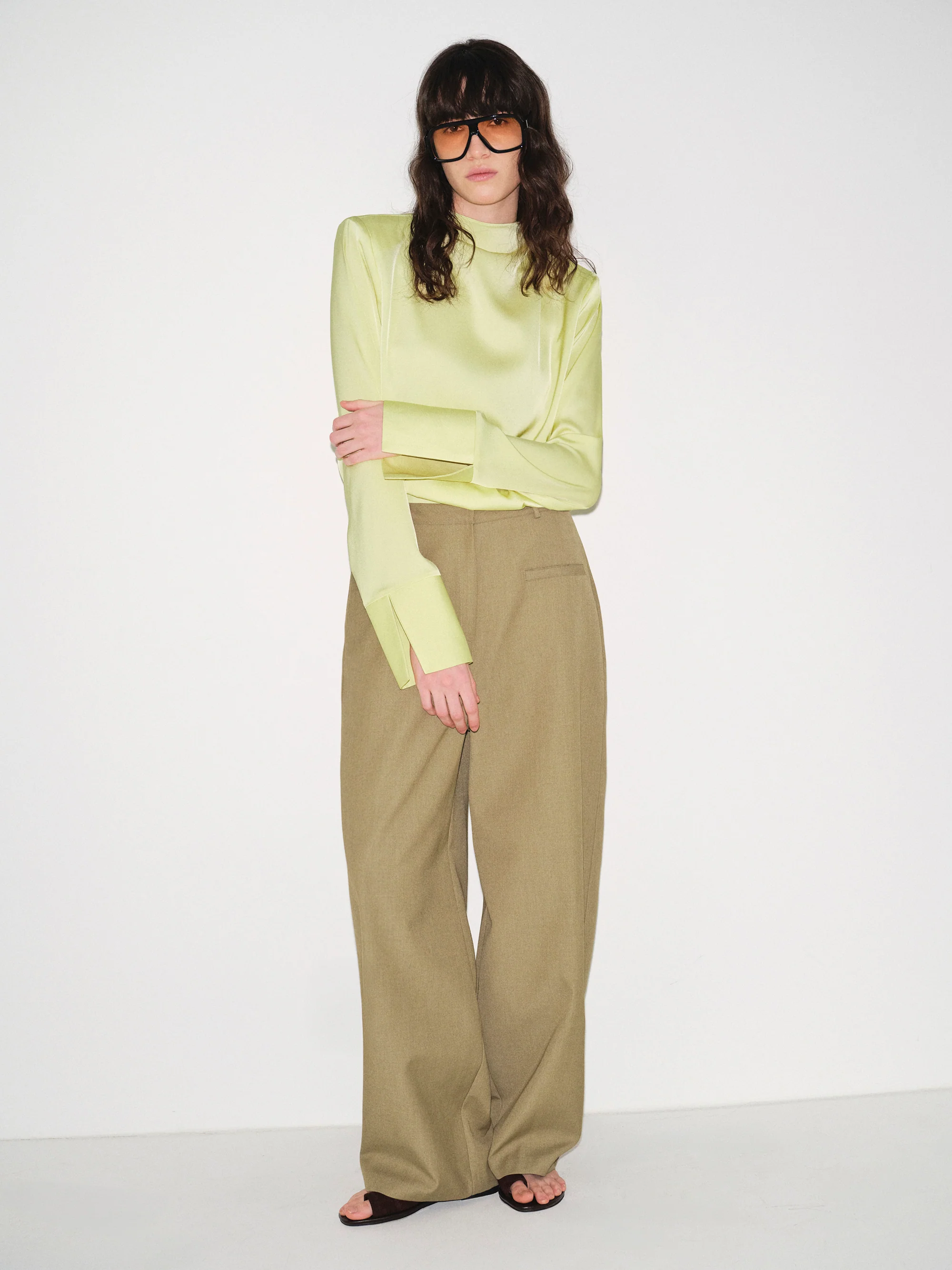 Padded Satin Blouse, Yellow - Image 3