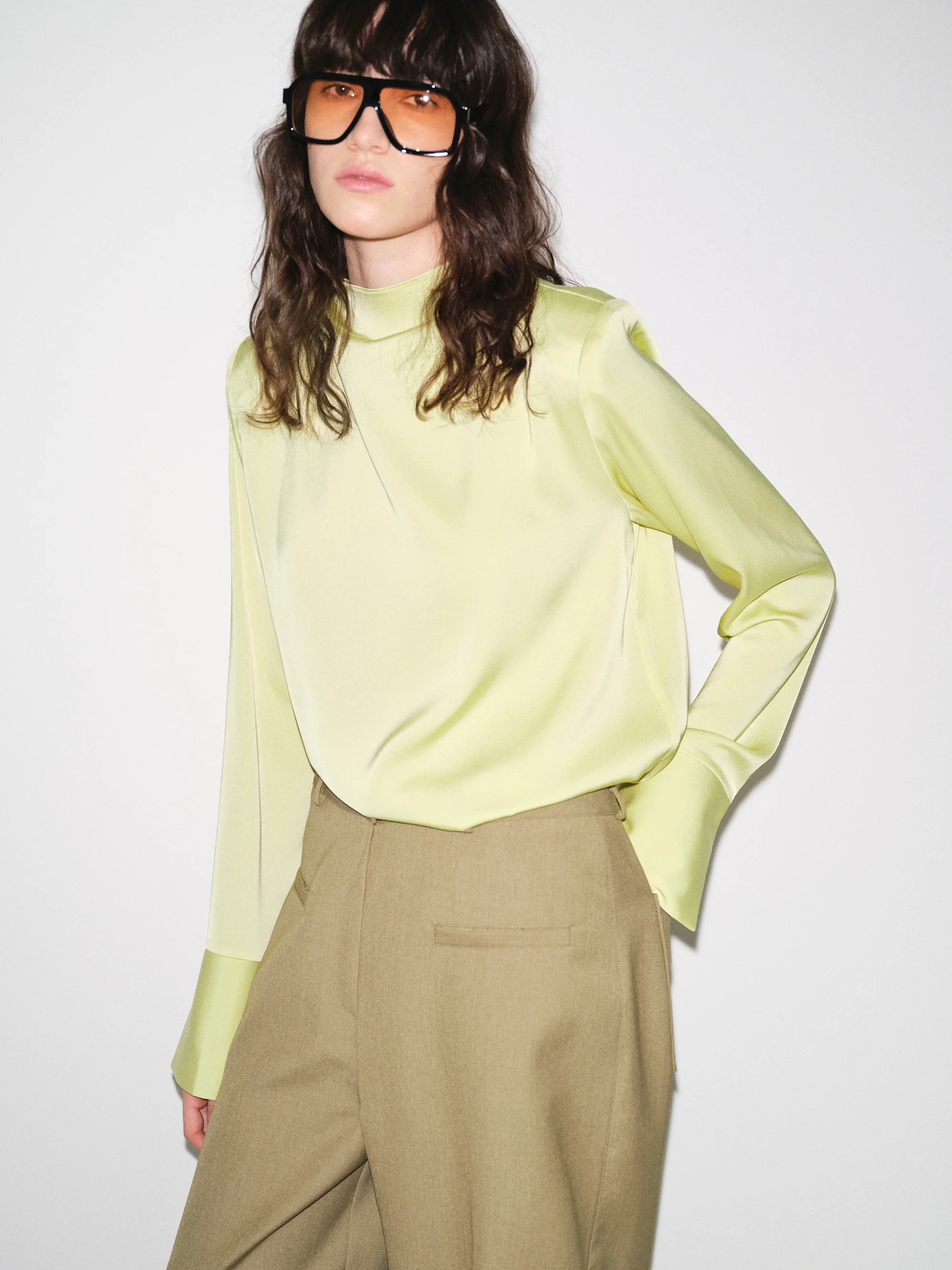 Padded Satin Blouse, Yellow - Image 4